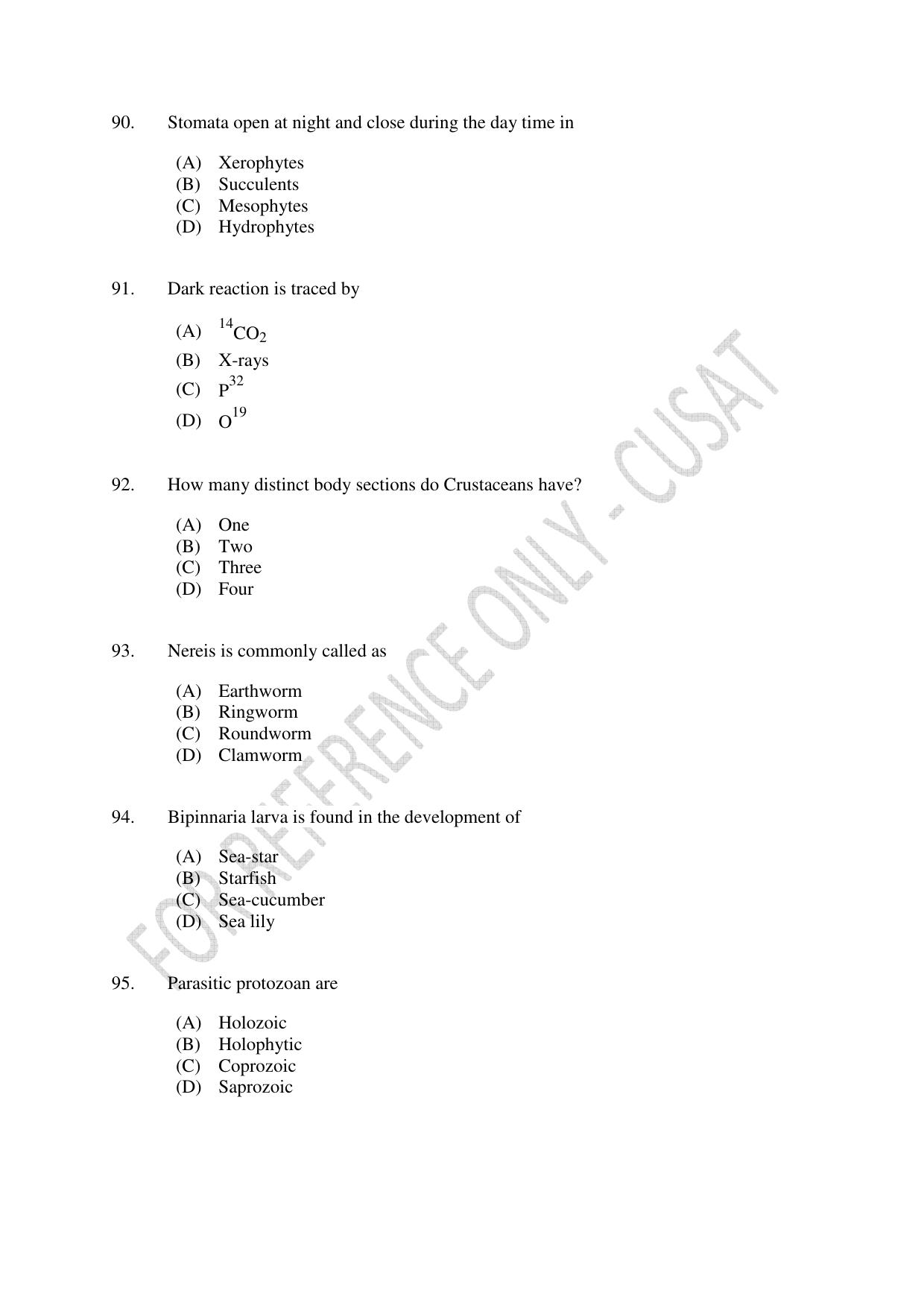 CUSAT CAT 2023 BIOTECHNOLOGY Question Paper - Page 16