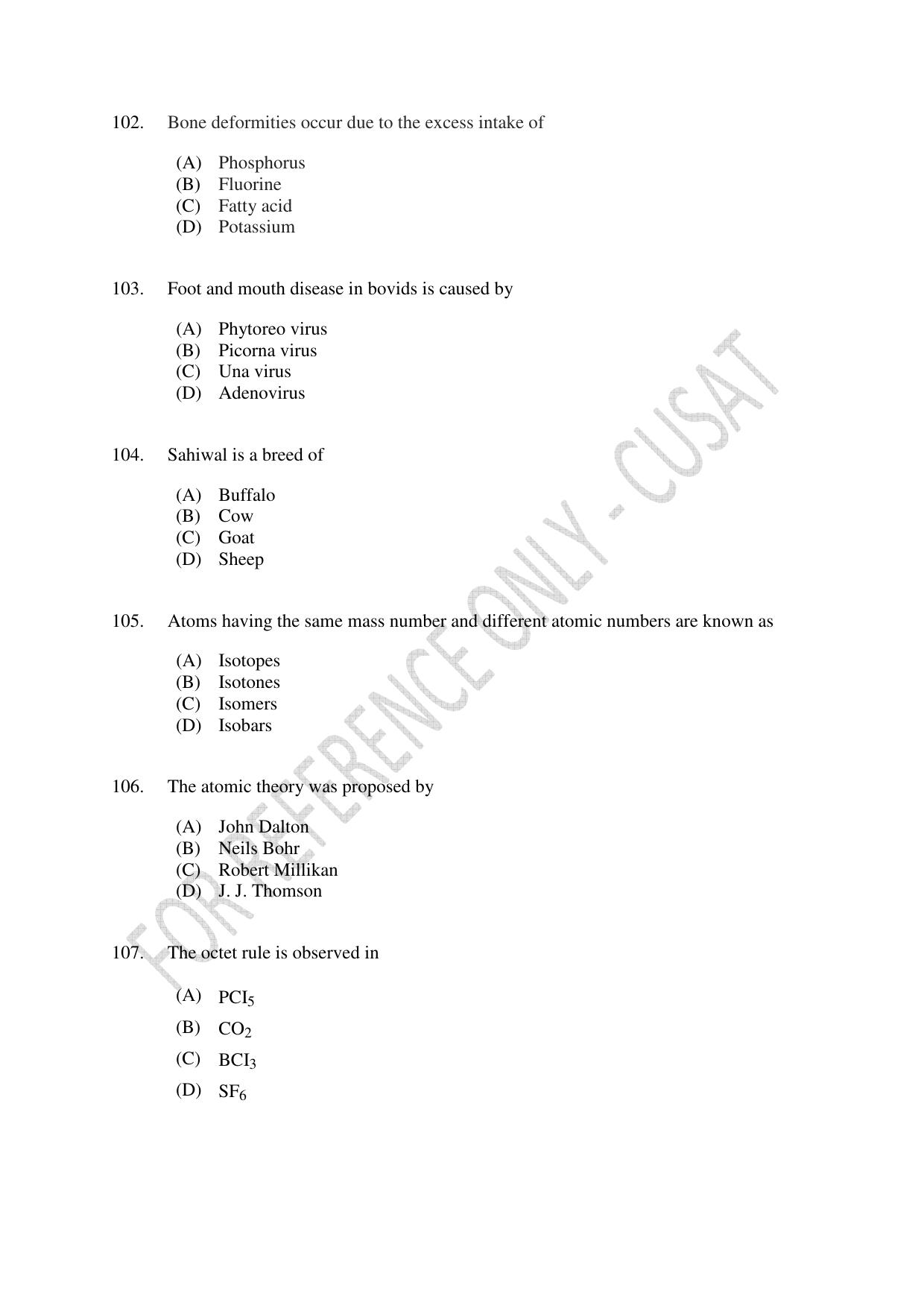 CUSAT CAT 2023 BIOTECHNOLOGY Question Paper - Page 18