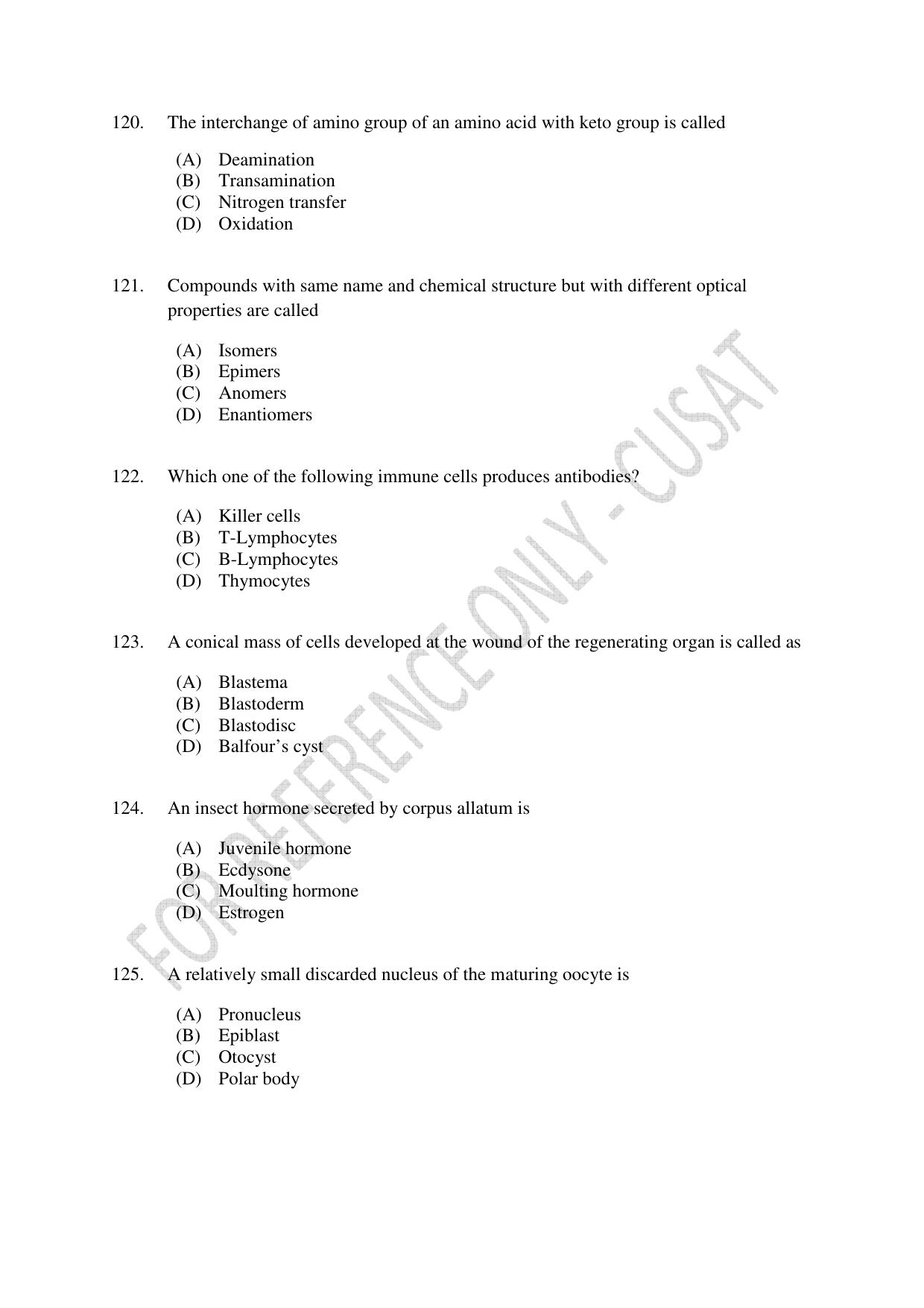CUSAT CAT 2023 BIOTECHNOLOGY Question Paper - Page 21