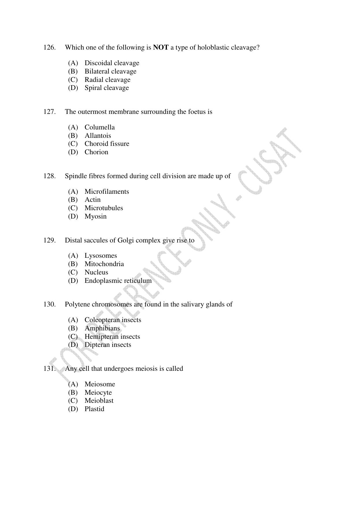 CUSAT CAT 2023 BIOTECHNOLOGY Question Paper - Page 22
