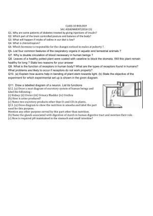 CBSE Worksheets for Class 10 Biology Assignment 6