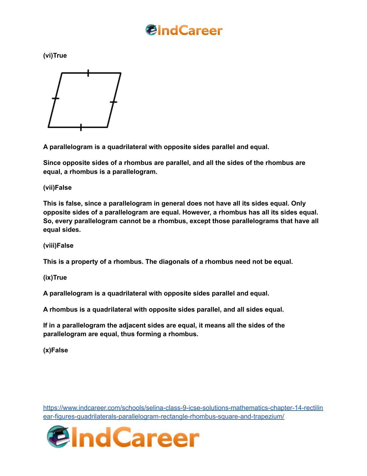 Selina Class 9 ICSE Solutions Mathematics : Chapter 14- Rectilinear Figures [Quadrilaterals: Parallelogram, Rectangle, Rhombus, Square and Trapezium] - Page 11