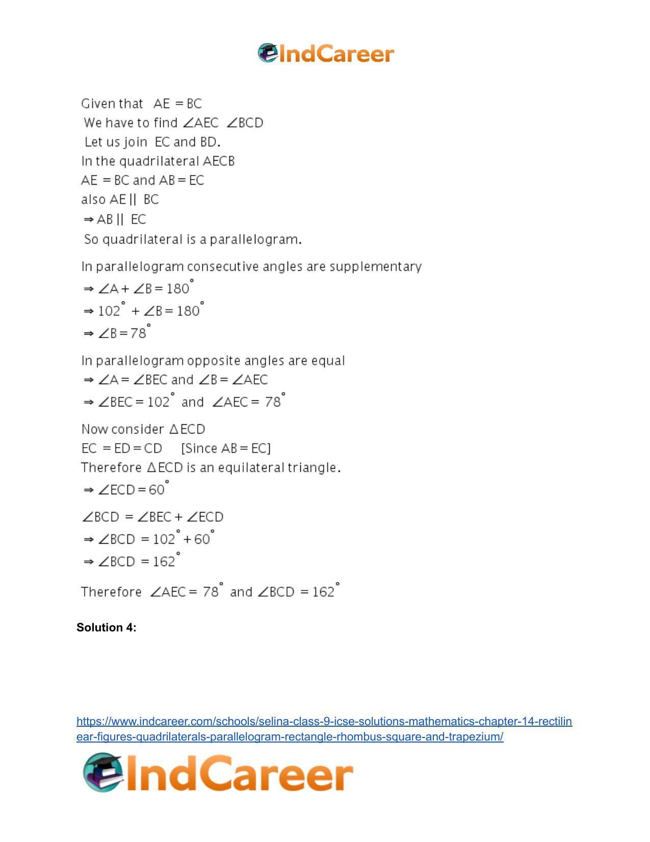 Selina Class 9 ICSE Solutions Mathematics : Chapter 14- Rectilinear Figures [Quadrilaterals: Parallelogram, Rectangle, Rhombus, Square and Trapezium] - Page 14