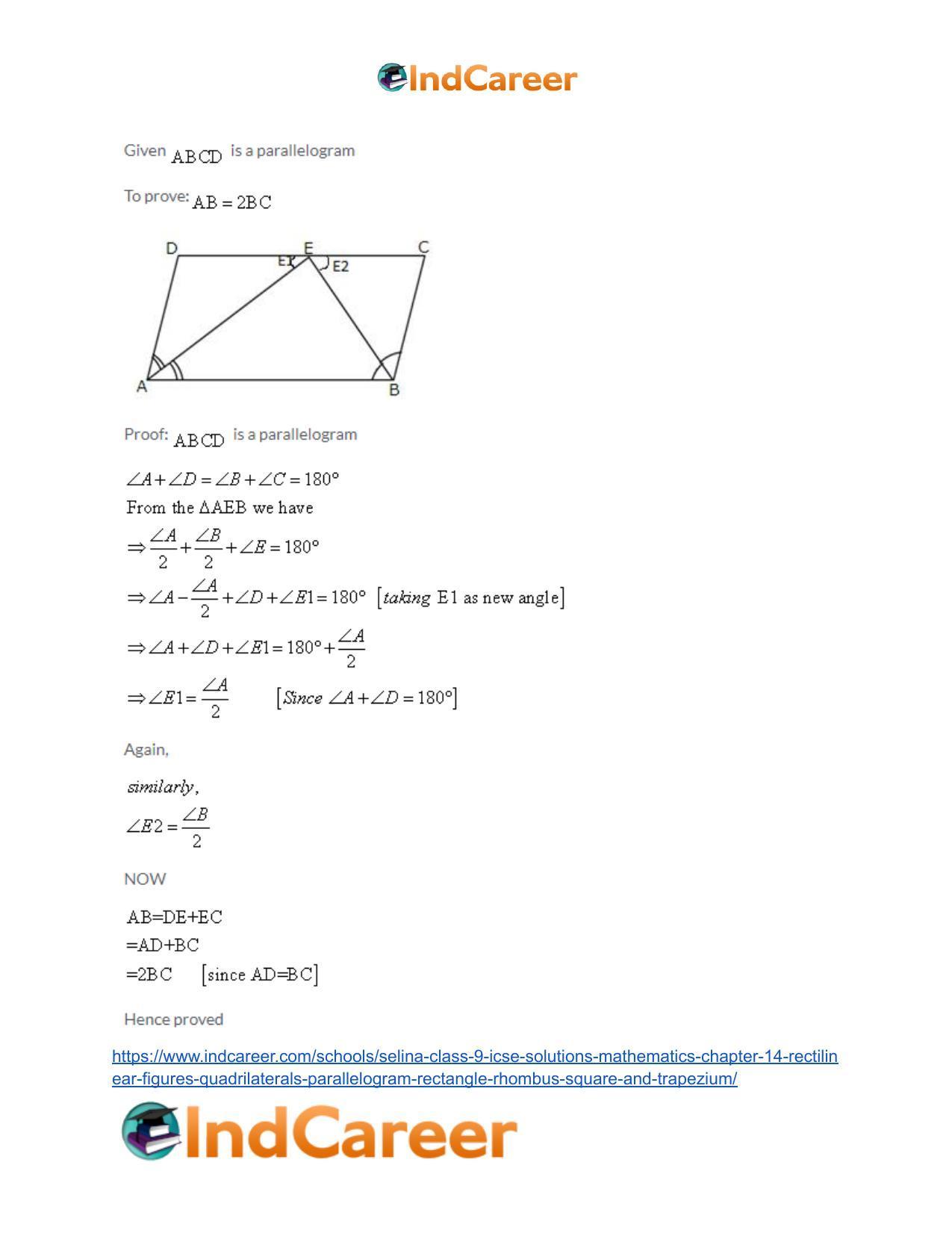 Selina Class 9 ICSE Solutions Mathematics : Chapter 14- Rectilinear Figures [Quadrilaterals: Parallelogram, Rectangle, Rhombus, Square and Trapezium] - Page 29