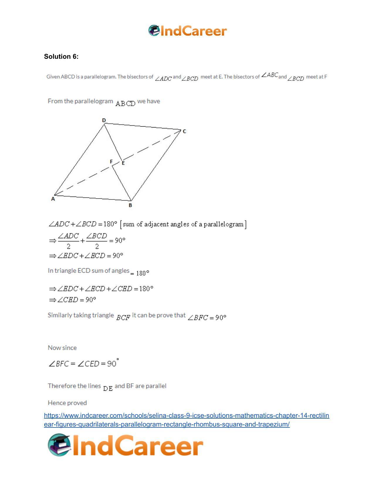 Selina Class 9 ICSE Solutions Mathematics : Chapter 14- Rectilinear Figures [Quadrilaterals: Parallelogram, Rectangle, Rhombus, Square and Trapezium] - Page 30
