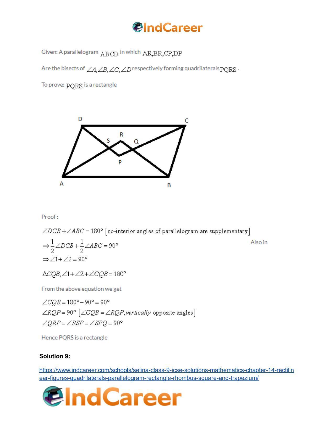Selina Class 9 ICSE Solutions Mathematics : Chapter 14- Rectilinear Figures [Quadrilaterals: Parallelogram, Rectangle, Rhombus, Square and Trapezium] - Page 33