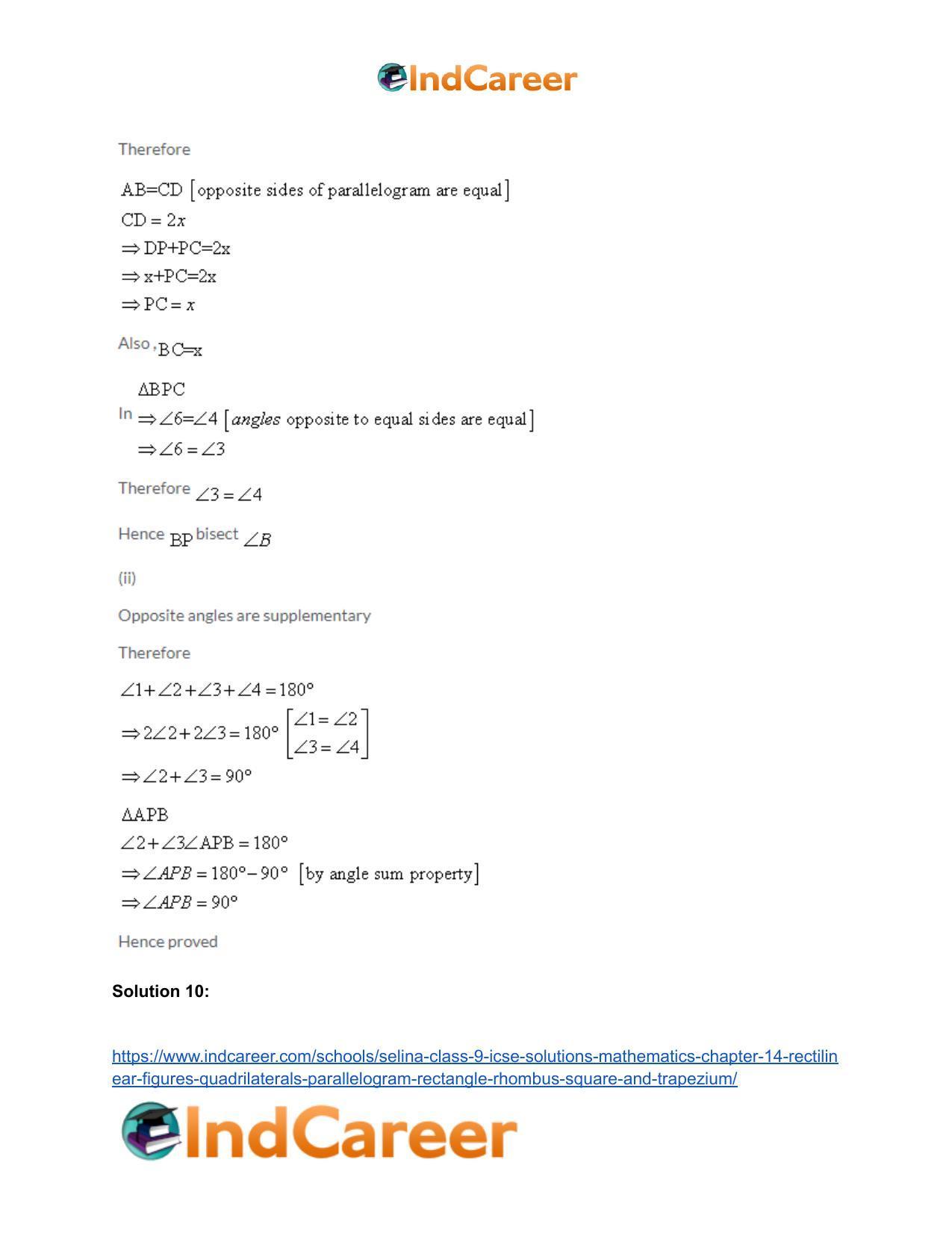 Selina Class 9 ICSE Solutions Mathematics : Chapter 14- Rectilinear Figures [Quadrilaterals: Parallelogram, Rectangle, Rhombus, Square and Trapezium] - Page 35