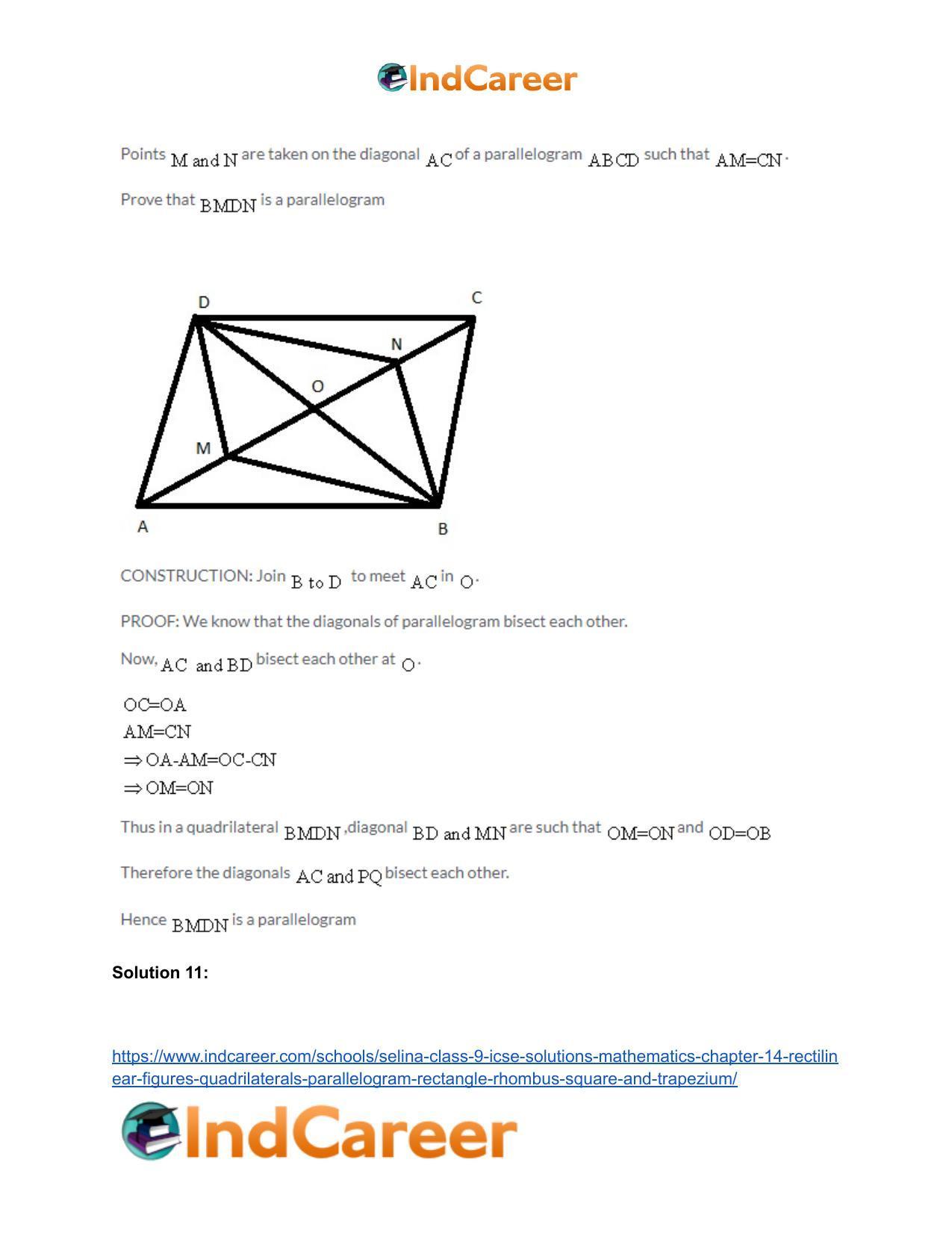Selina Class 9 ICSE Solutions Mathematics : Chapter 14- Rectilinear Figures [Quadrilaterals: Parallelogram, Rectangle, Rhombus, Square and Trapezium] - Page 36