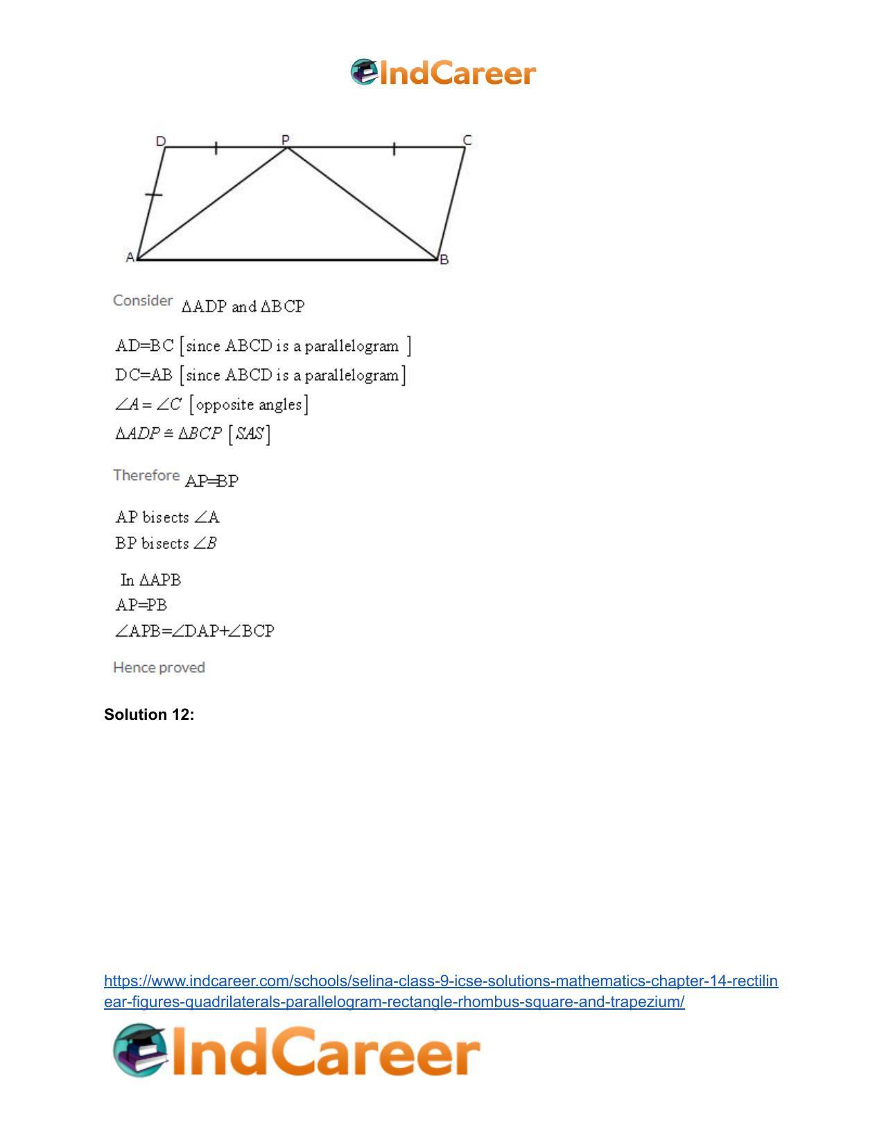 Selina Class 9 ICSE Solutions Mathematics : Chapter 14- Rectilinear Figures [Quadrilaterals: Parallelogram, Rectangle, Rhombus, Square and Trapezium] - Page 37
