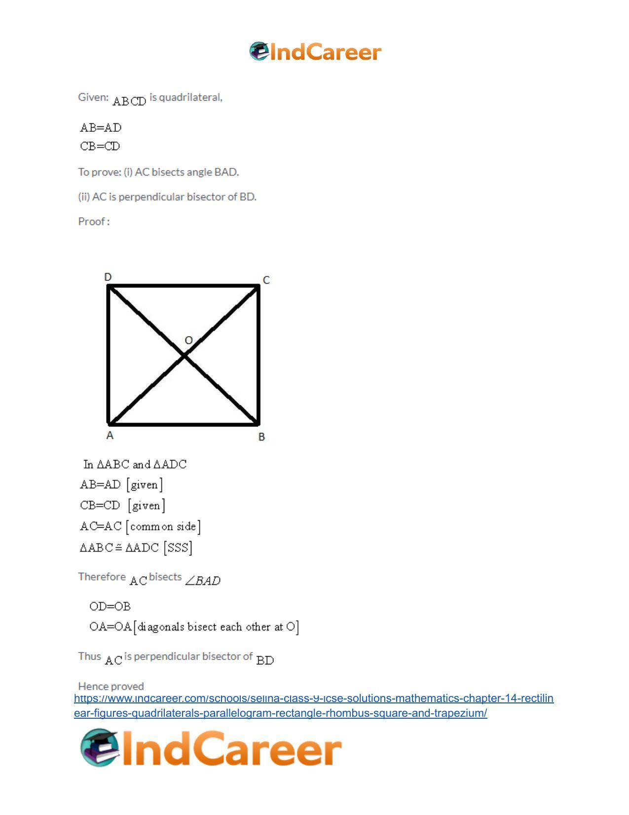 Selina Class 9 ICSE Solutions Mathematics : Chapter 14- Rectilinear Figures [Quadrilaterals: Parallelogram, Rectangle, Rhombus, Square and Trapezium] - Page 39