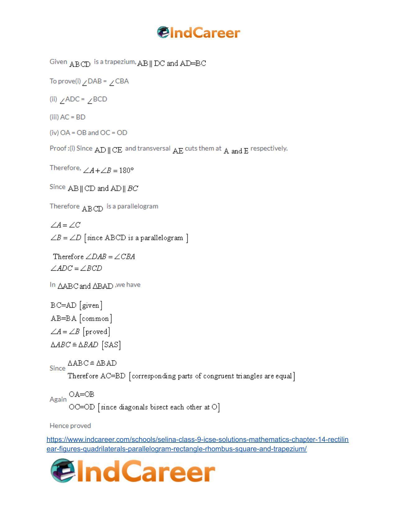 Selina Class 9 ICSE Solutions Mathematics : Chapter 14- Rectilinear Figures [Quadrilaterals: Parallelogram, Rectangle, Rhombus, Square and Trapezium] - Page 41