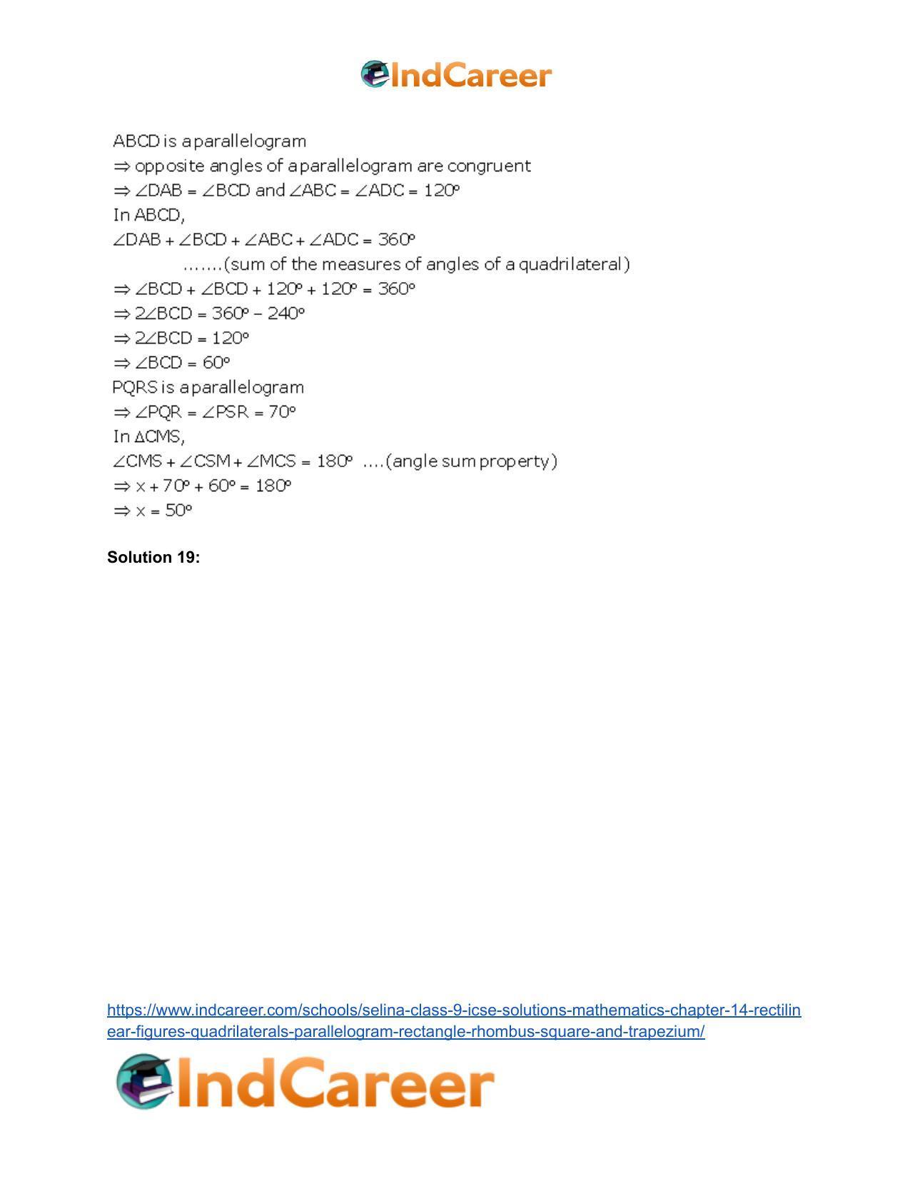 Selina Class 9 ICSE Solutions Mathematics : Chapter 14- Rectilinear Figures [Quadrilaterals: Parallelogram, Rectangle, Rhombus, Square and Trapezium] - Page 45