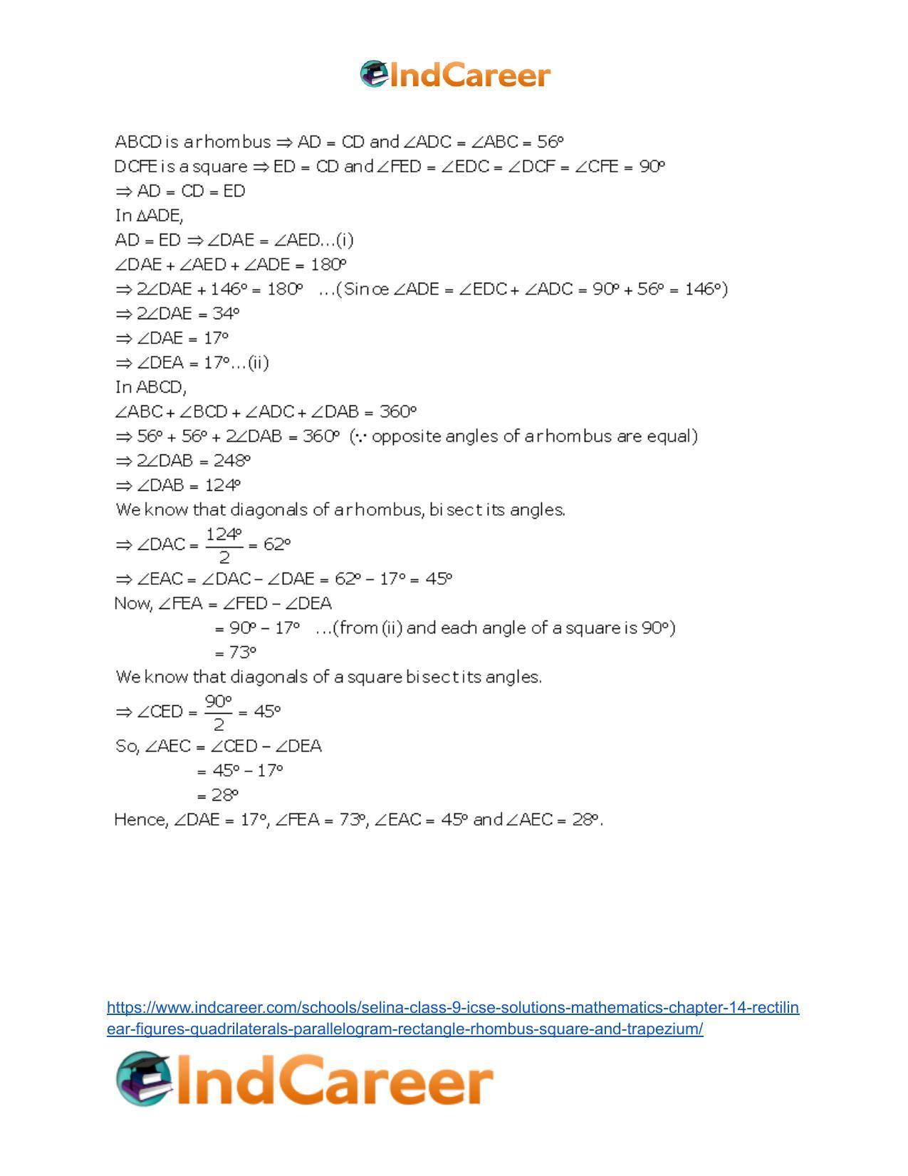 Selina Class 9 ICSE Solutions Mathematics : Chapter 14- Rectilinear Figures [Quadrilaterals: Parallelogram, Rectangle, Rhombus, Square and Trapezium] - Page 46