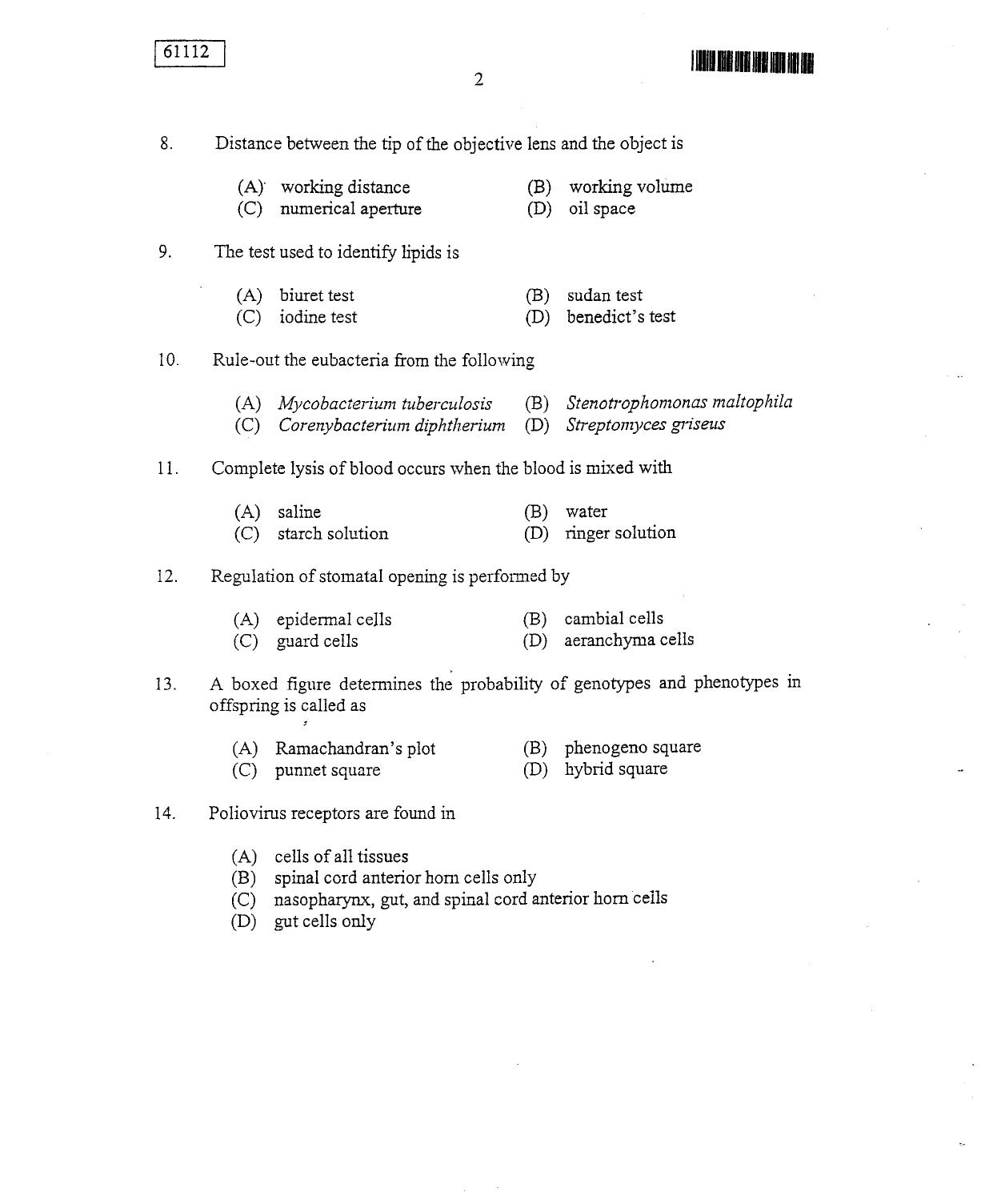 CUSAT CAT 2012 Life Science Question Paper - Page 3