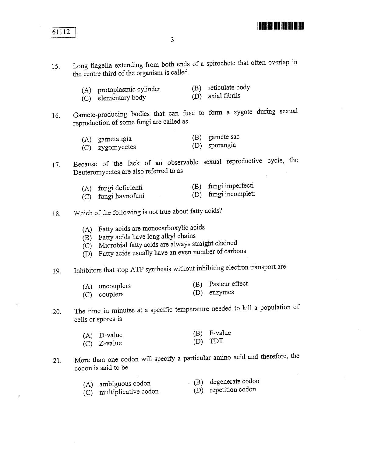 CUSAT CAT 2012 Life Science Question Paper - Page 4