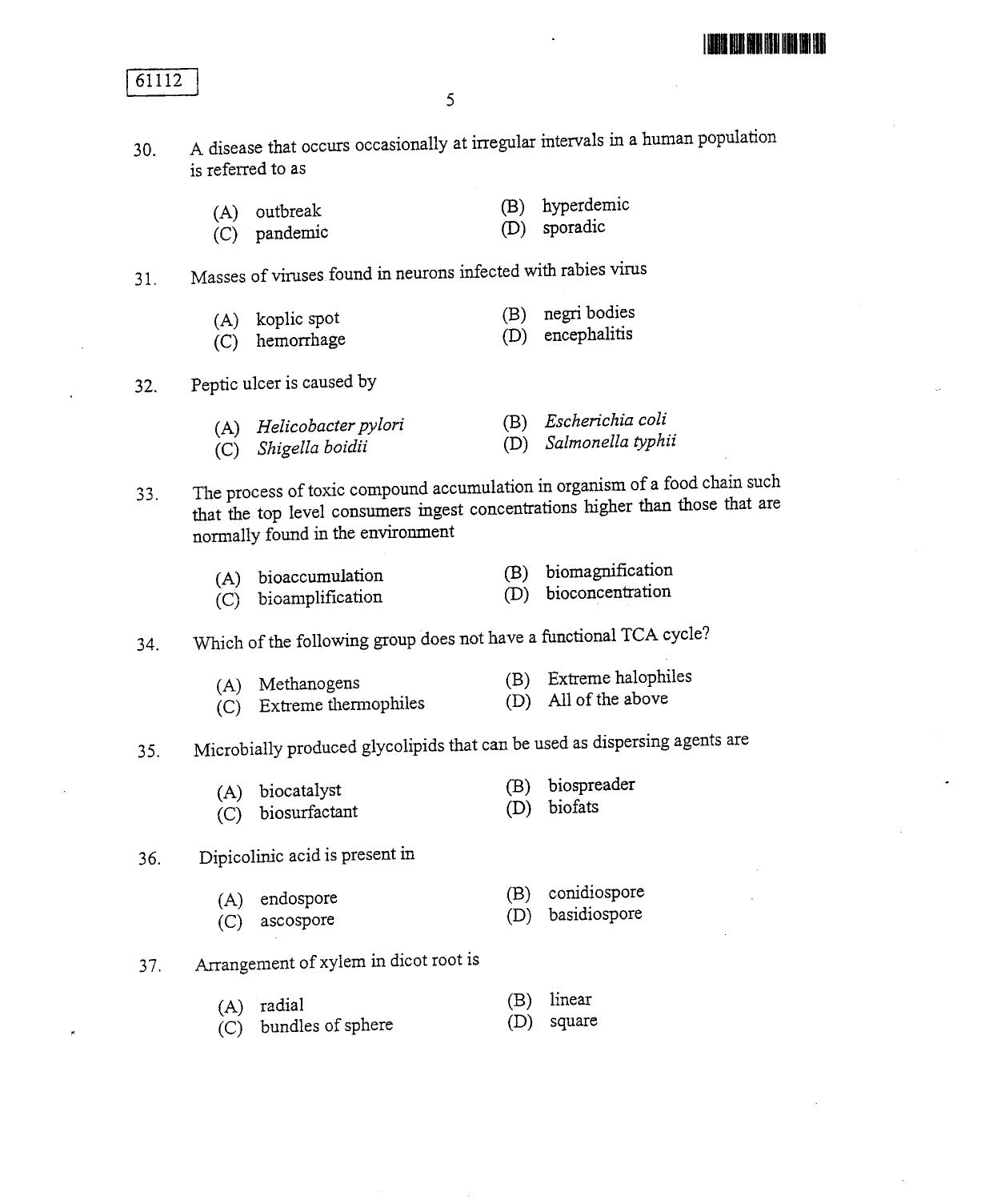 CUSAT CAT 2012 Life Science Question Paper - Page 6