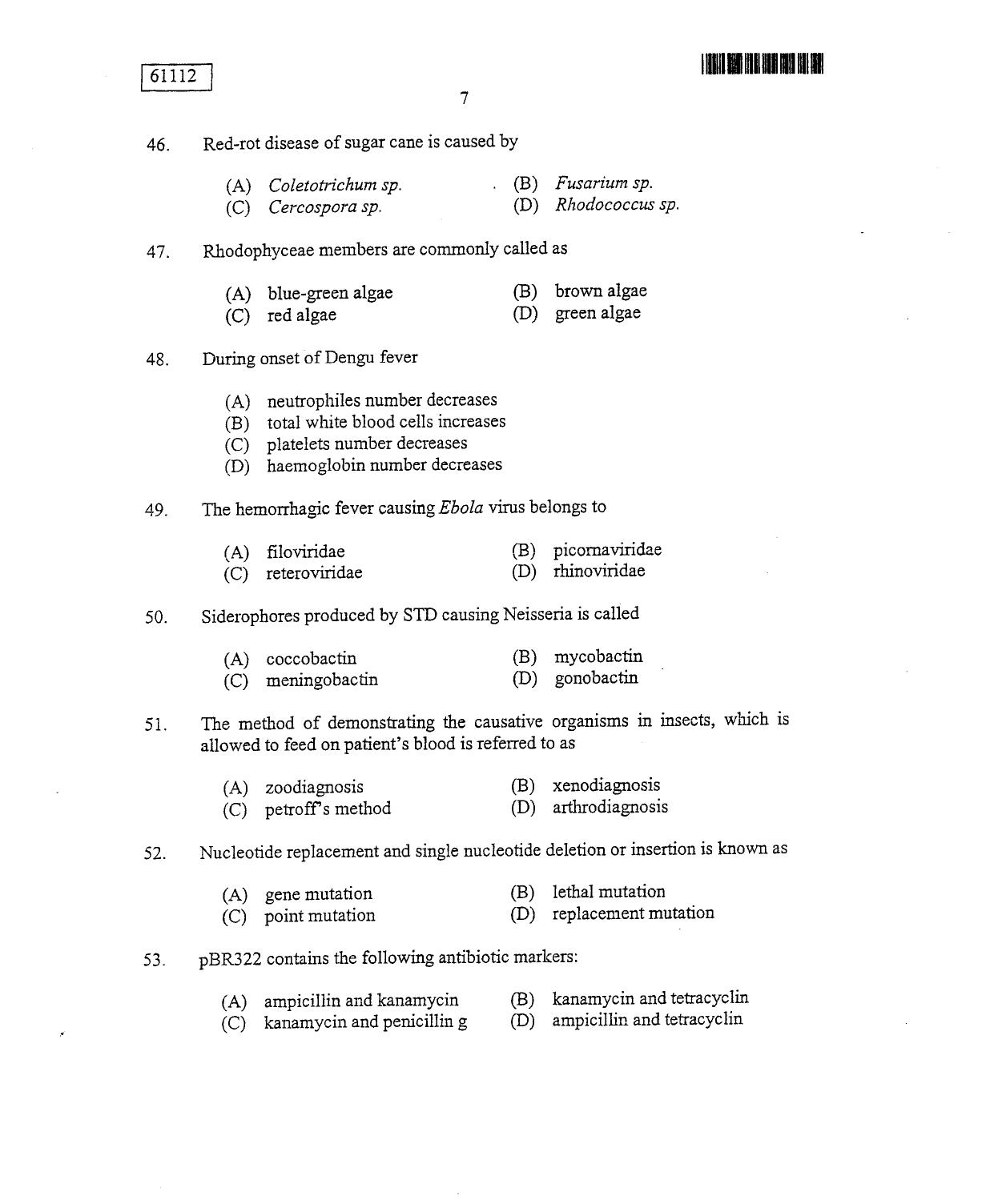 CUSAT CAT 2012 Life Science Question Paper - Page 8