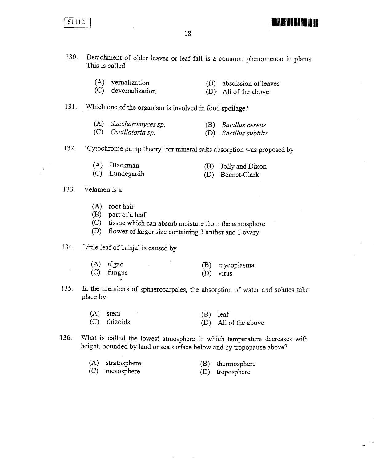 CUSAT CAT 2012 Life Science Question Paper - Page 19