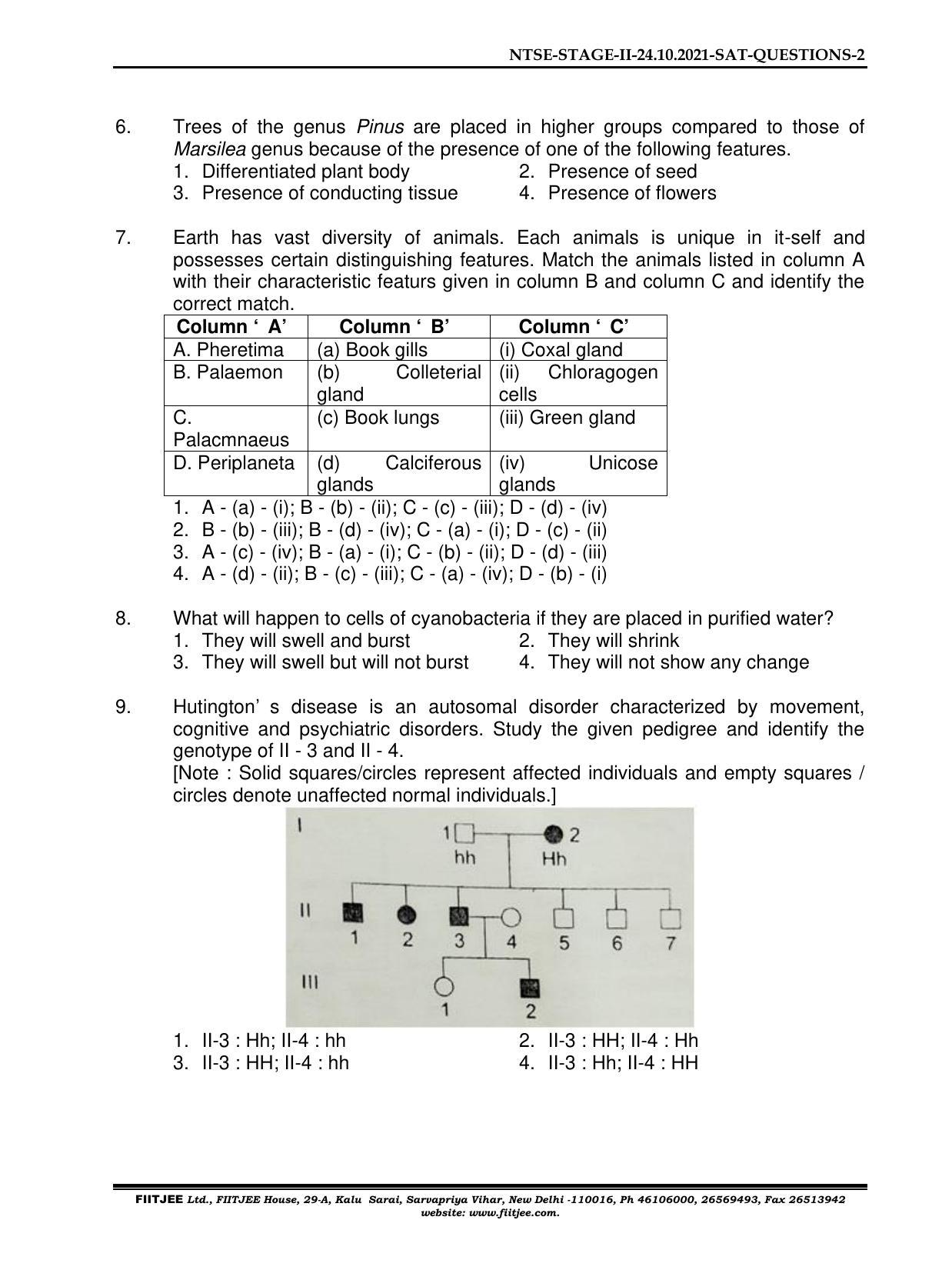 NTSE 2020-21 (Stage II) SAT Paper with Solution (FITJEE) - Page 2