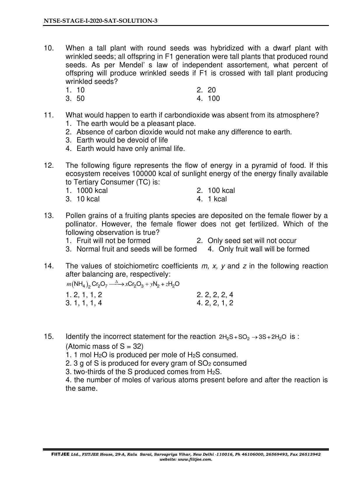 NTSE 2020-21 (Stage II) SAT Paper with Solution (FITJEE) - Page 3