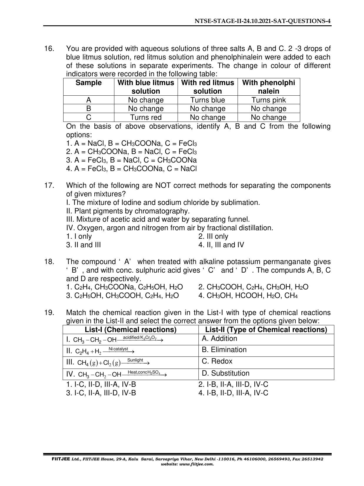 NTSE 2020-21 (Stage II) SAT Paper with Solution (FITJEE) - Page 4
