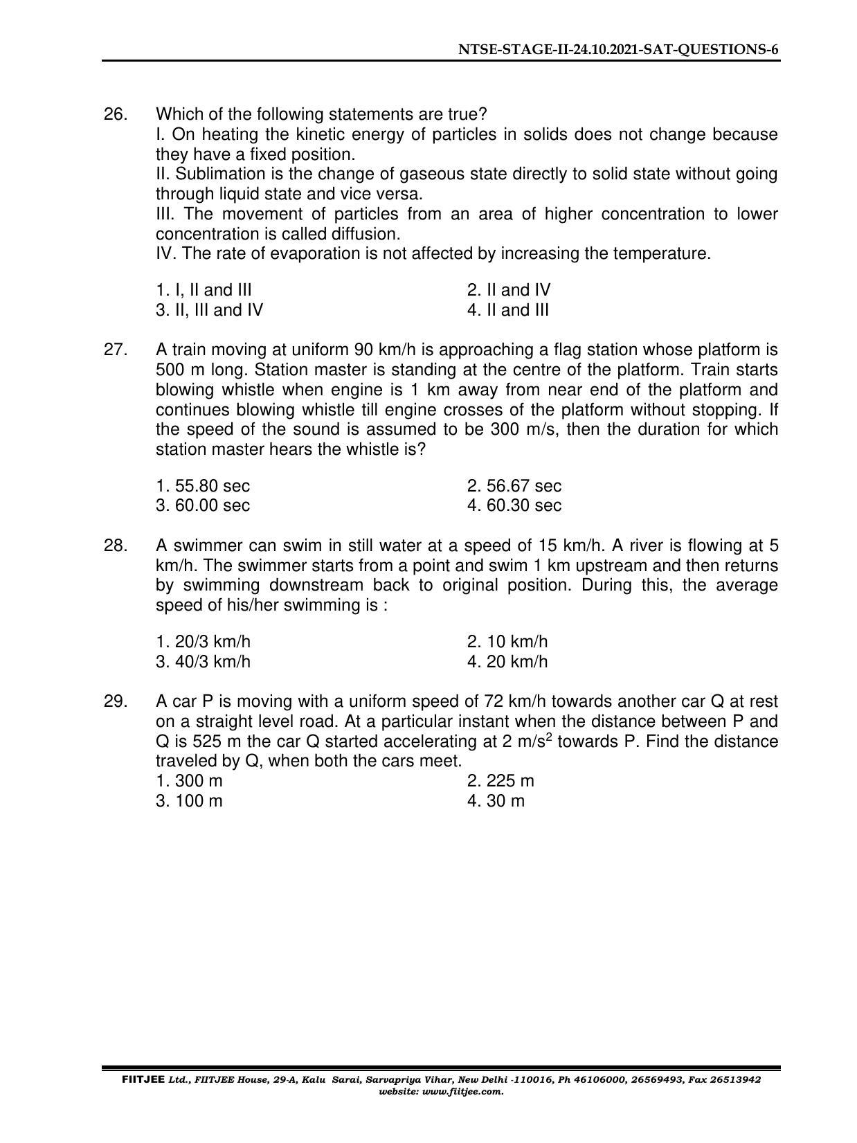 NTSE 2020-21 (Stage II) SAT Paper with Solution (FITJEE) - Page 6