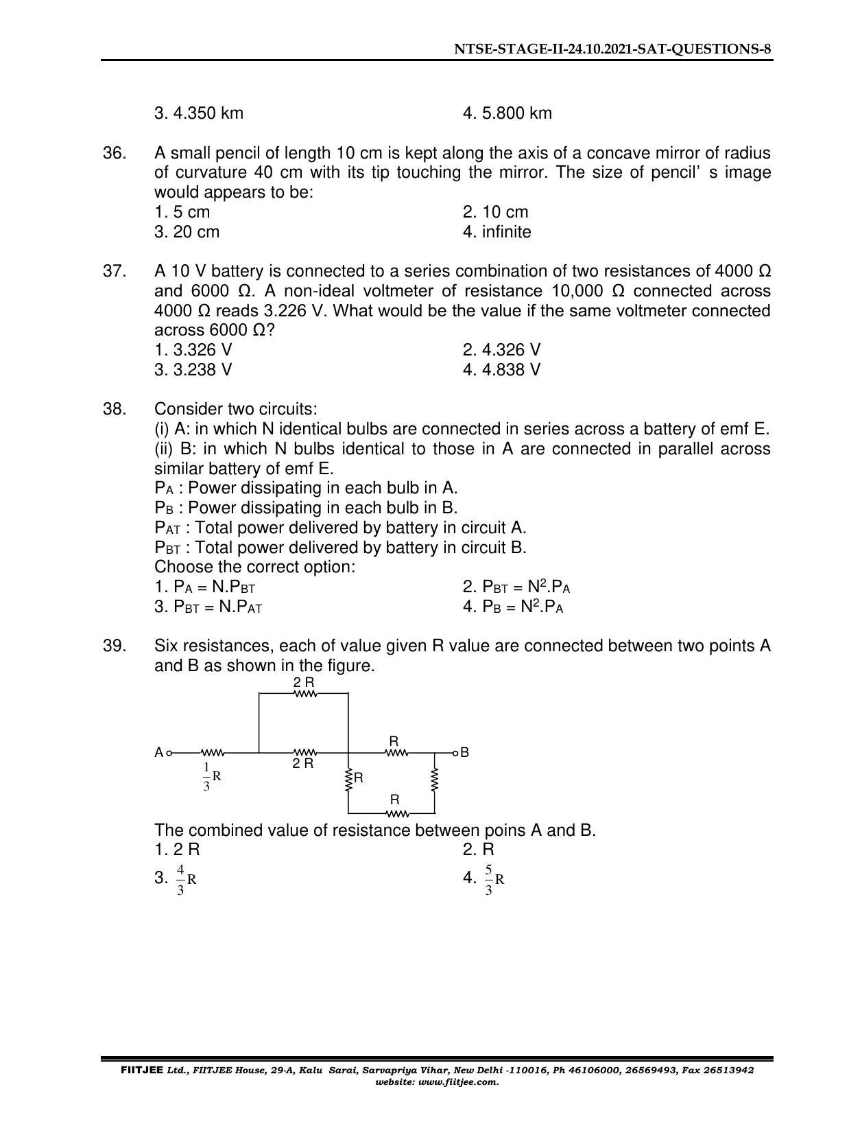 NTSE 2020-21 (Stage II) SAT Paper with Solution (FITJEE) - Page 8