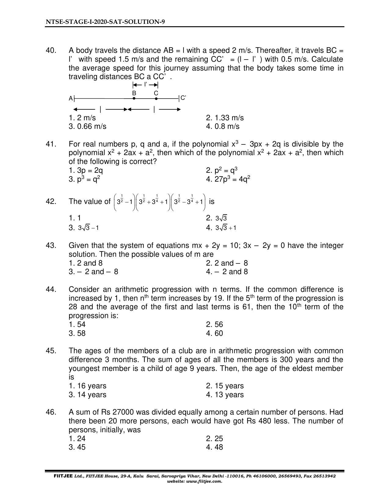 NTSE 2020-21 (Stage II) SAT Paper with Solution (FITJEE) - Page 9