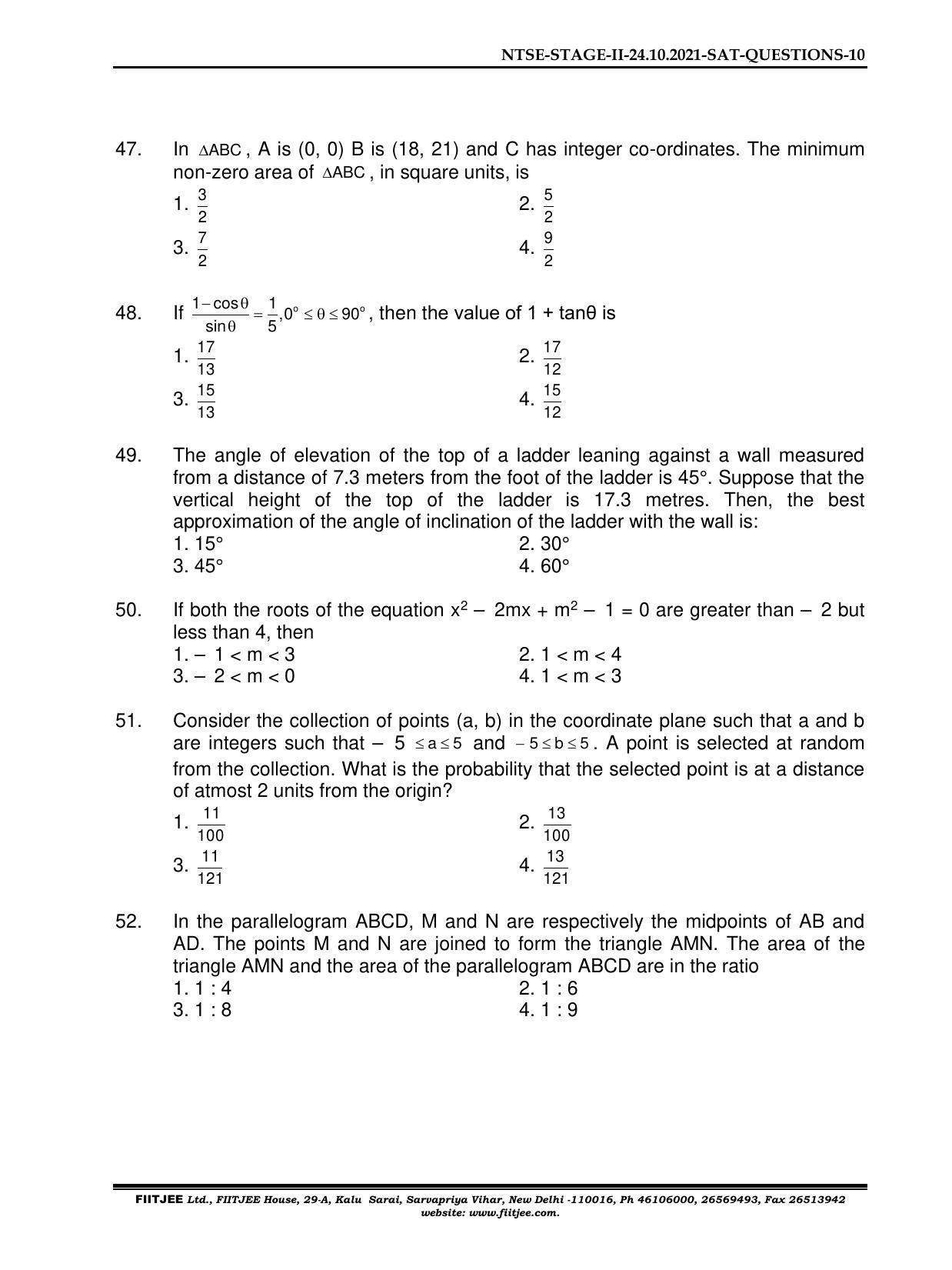 NTSE 2020-21 (Stage II) SAT Paper with Solution (FITJEE) - Page 10