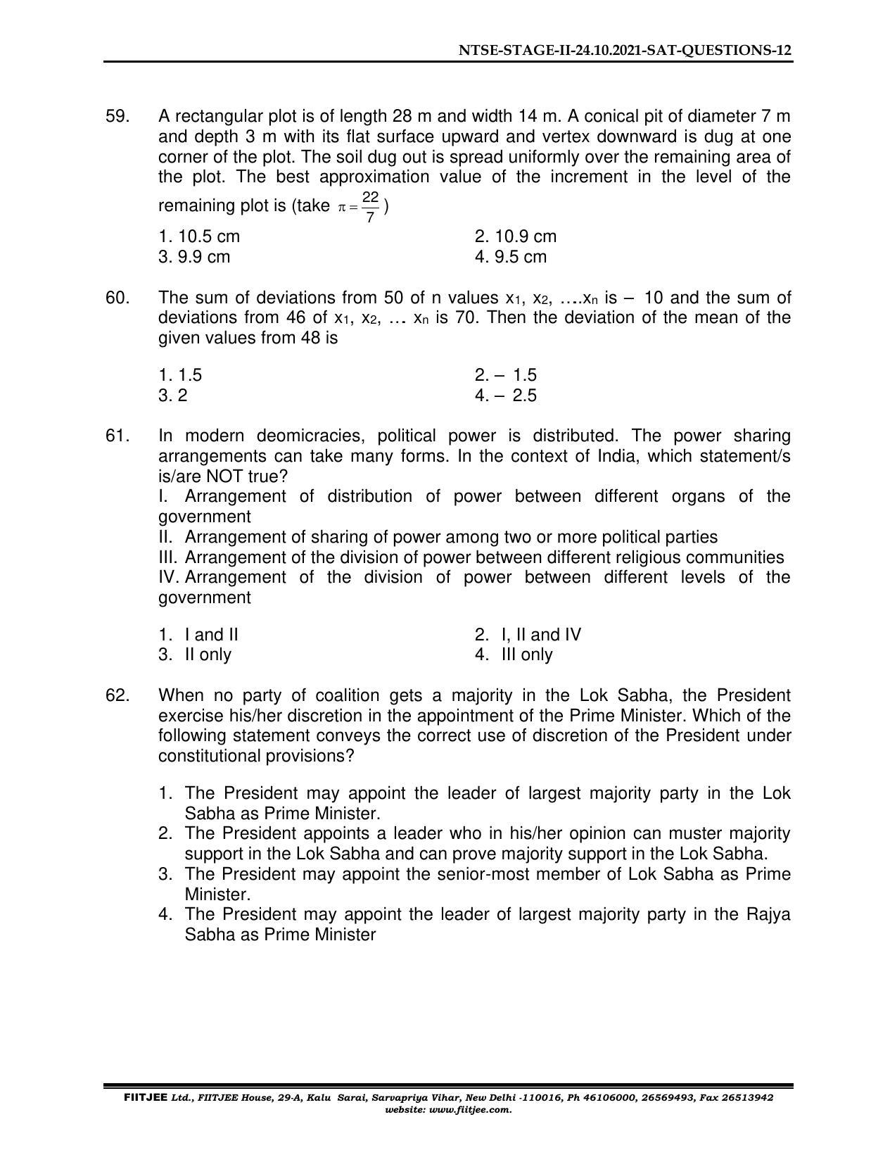 NTSE 2020-21 (Stage II) SAT Paper with Solution (FITJEE) - Page 12