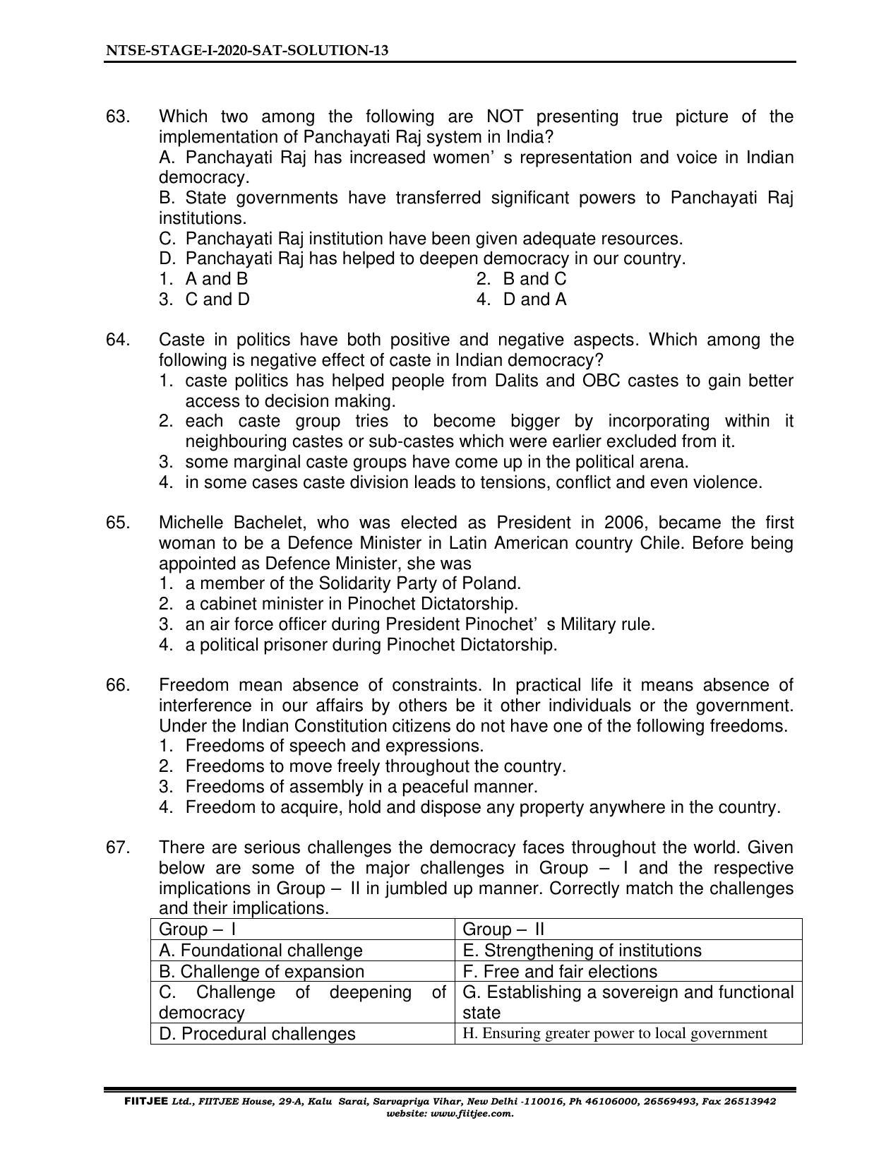 NTSE 2020-21 (Stage II) SAT Paper with Solution (FITJEE) - Page 13