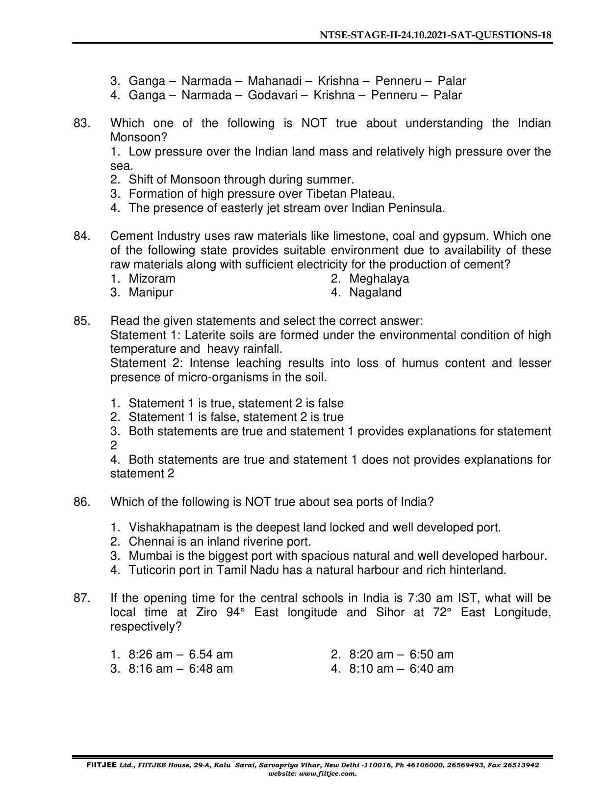 NTSE 2020-21 (Stage II) SAT Paper with Solution (FITJEE) - Page 18