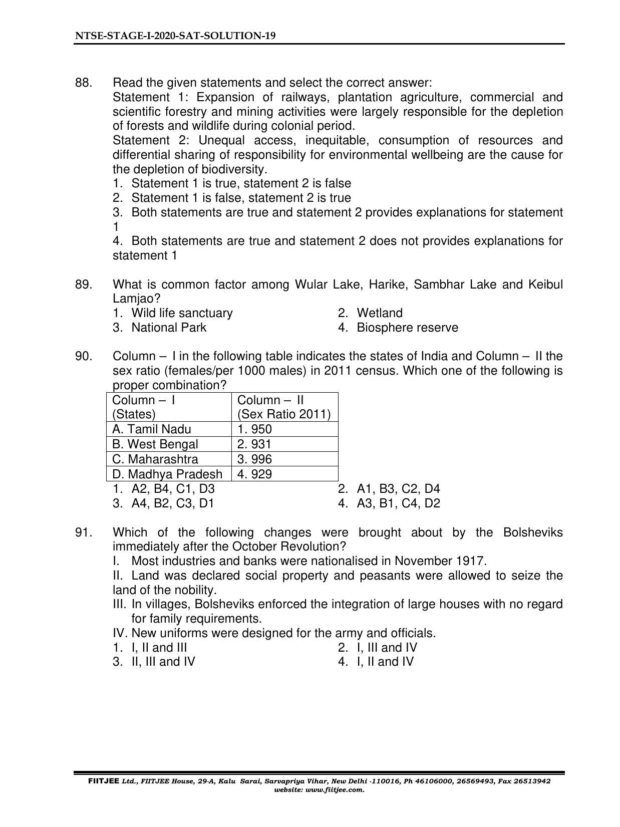NTSE 2020-21 (Stage II) SAT Paper with Solution (FITJEE) - Page 19