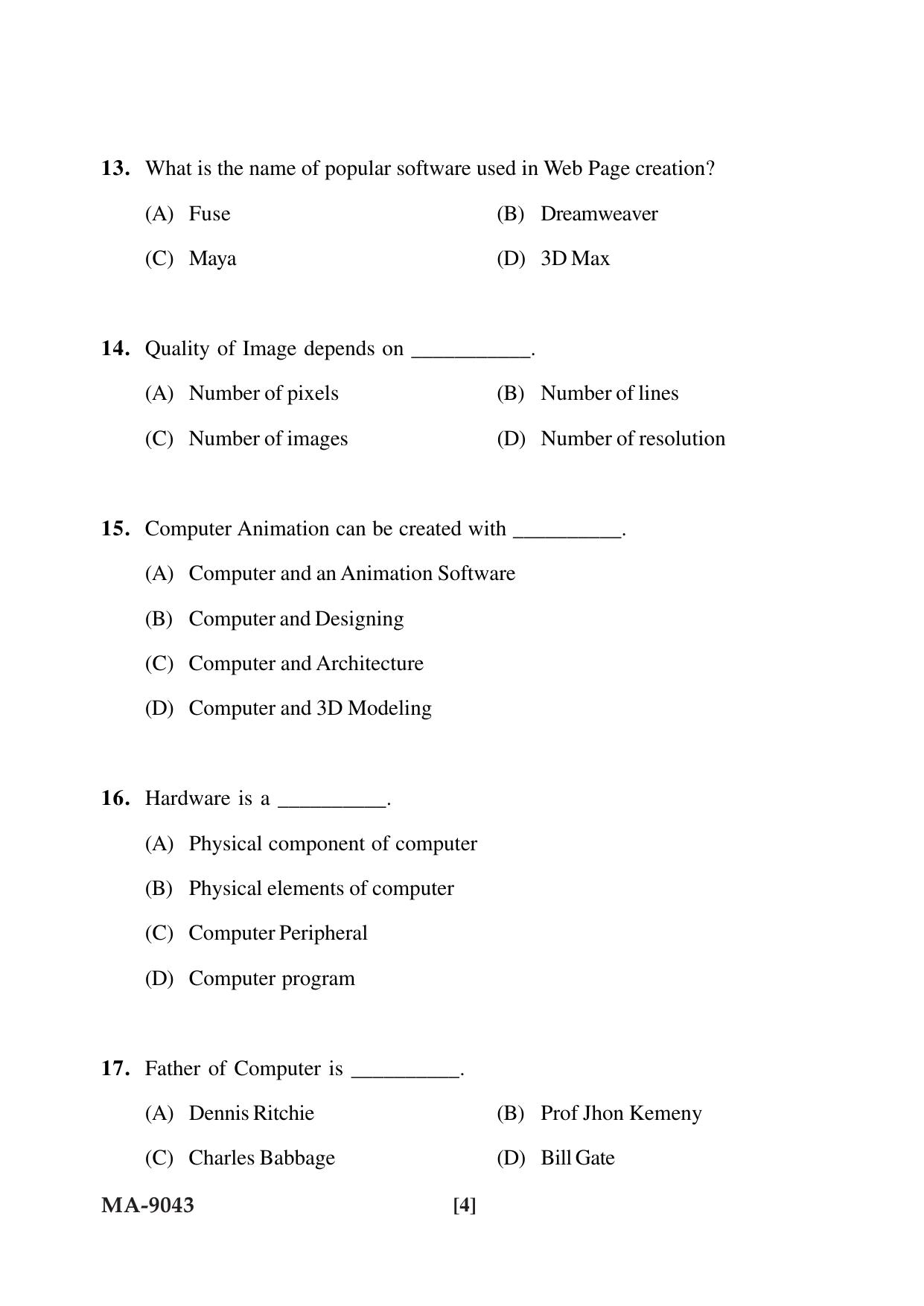 Mysore University PG Entrance Exam 2022: M.Sc. Animation Question Paper - Page 4