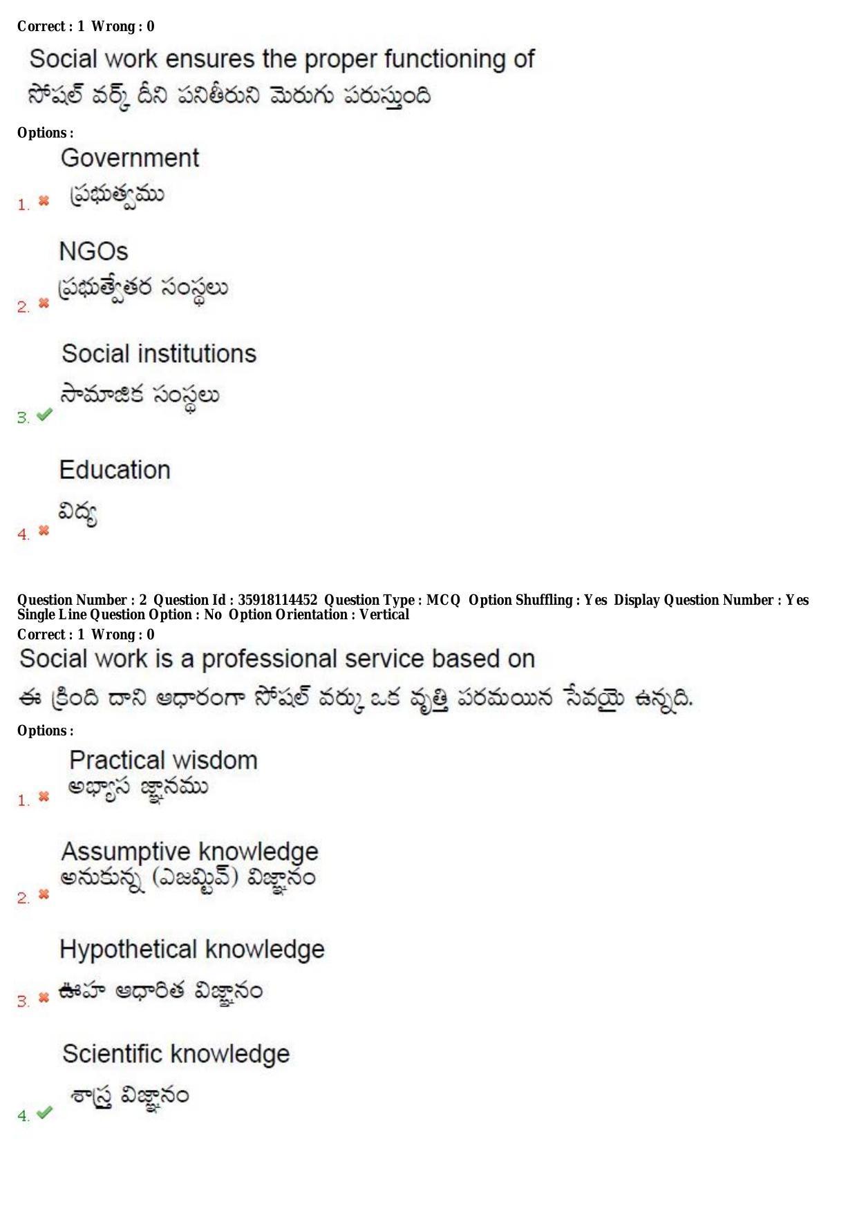 TS CPGET 2018 Master of Social Work (M.S.W) (Shift 1) Question Paper with Answer Key - Page 2