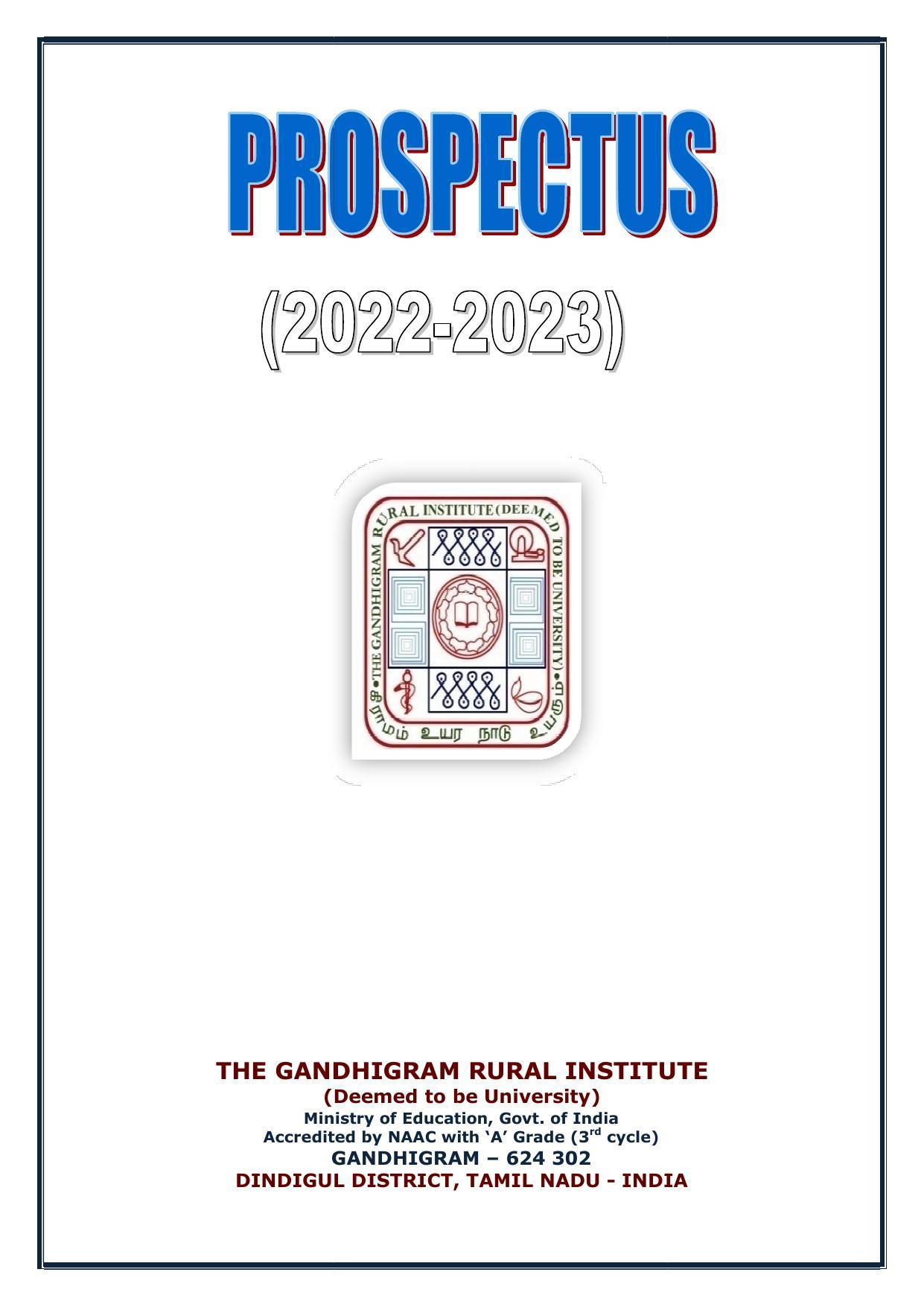 Gandhigram Rural University, Dindigul Prospectus 2022-23 - Page 1