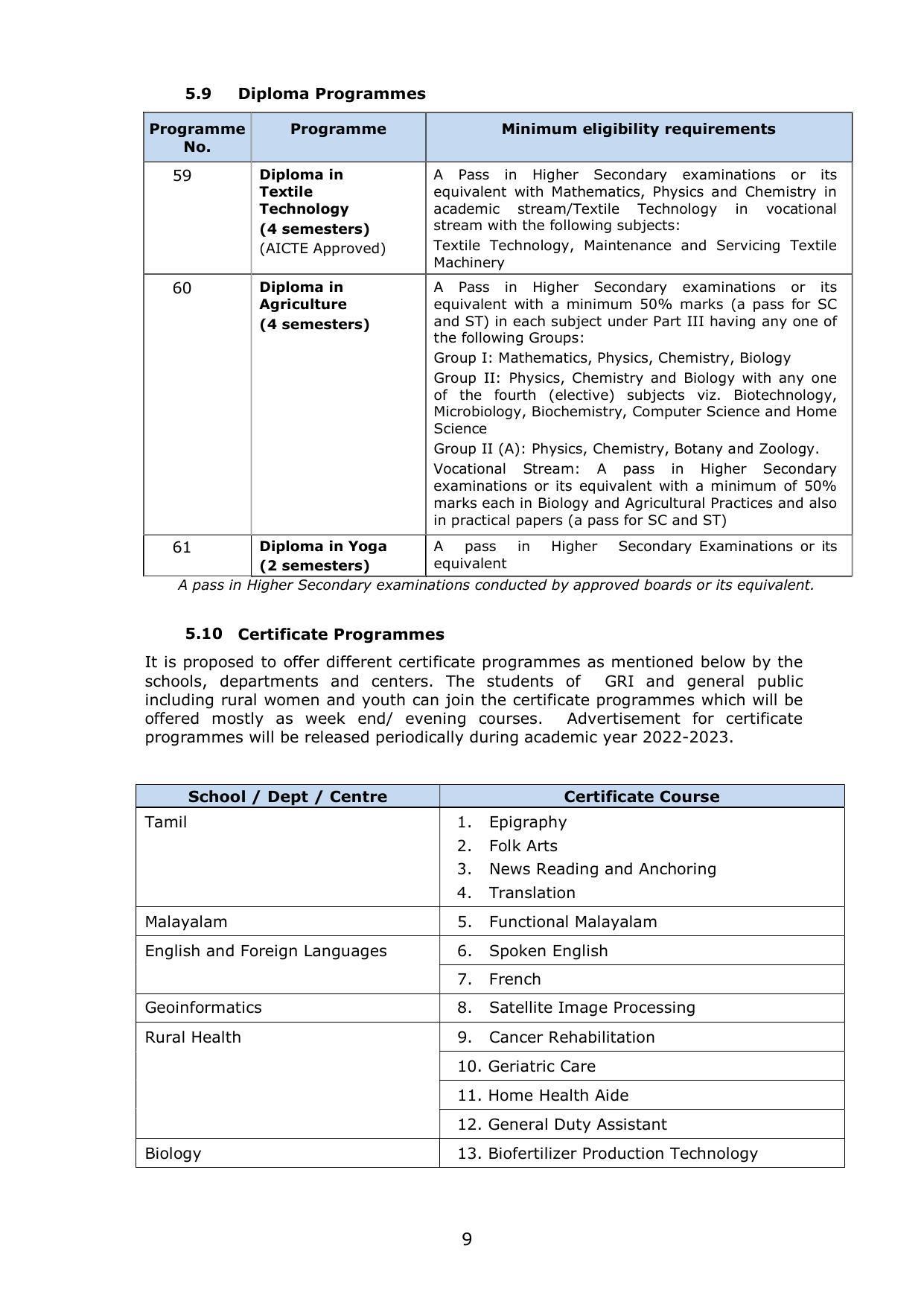 Gandhigram Rural University, Dindigul Prospectus 2022-23 - Page 10