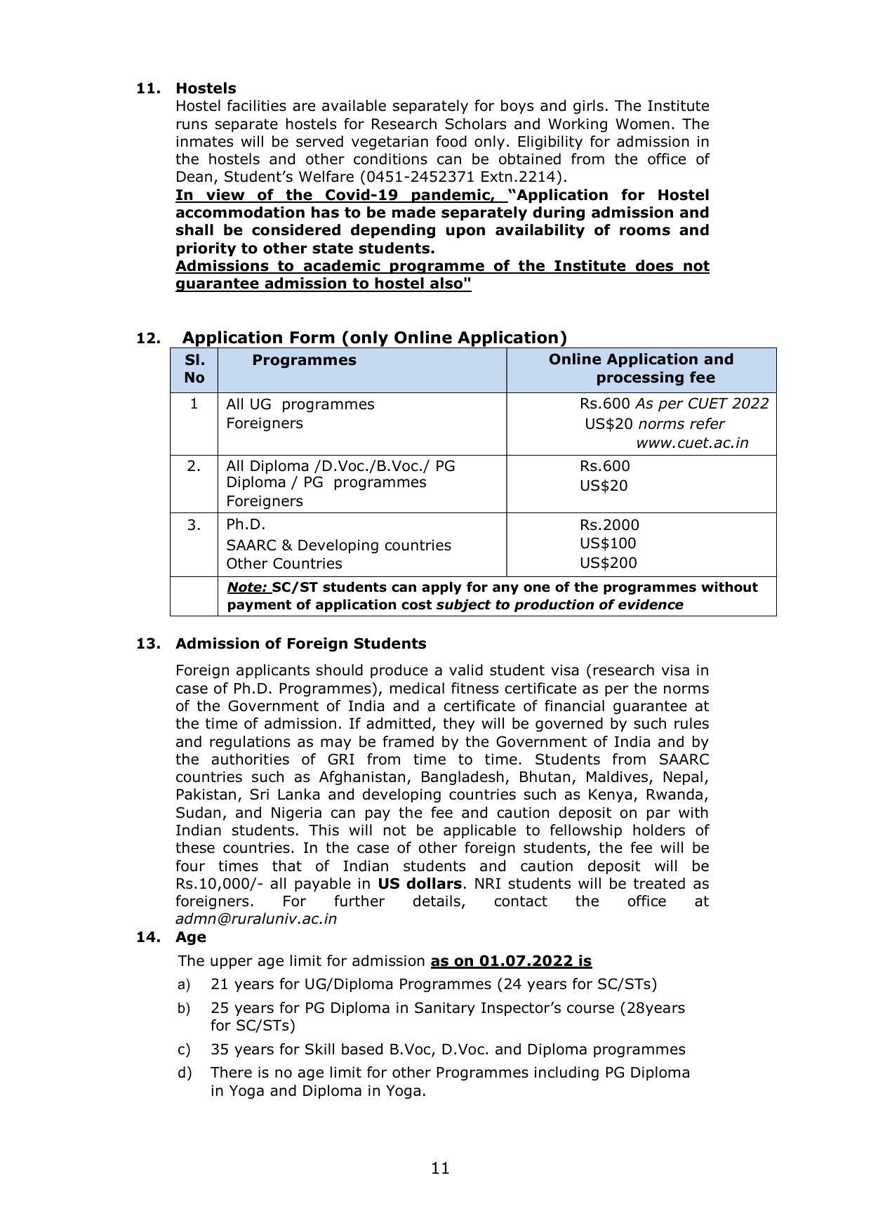 Gandhigram Rural University, Dindigul Prospectus 2022-23 - Page 12