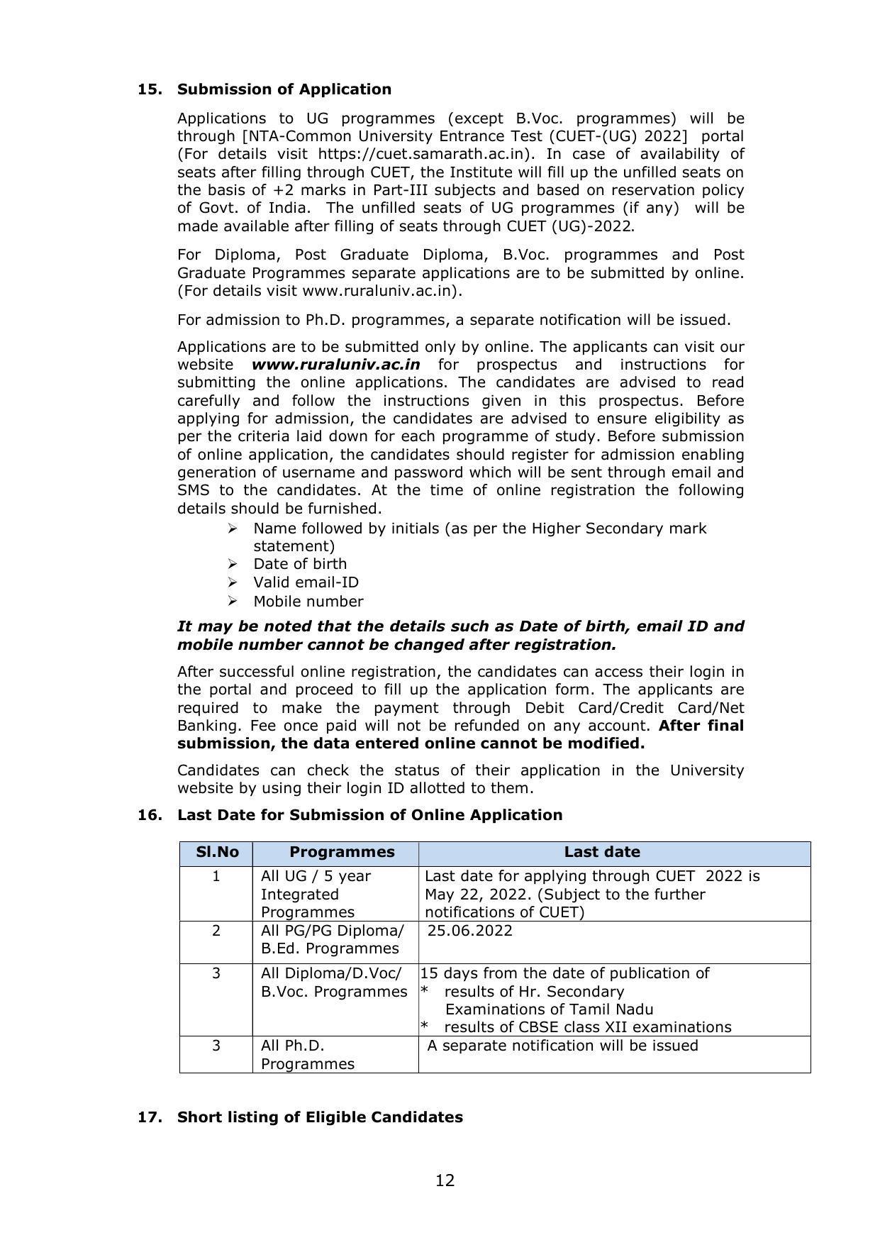 Gandhigram Rural University, Dindigul Prospectus 2022-23 - Page 13