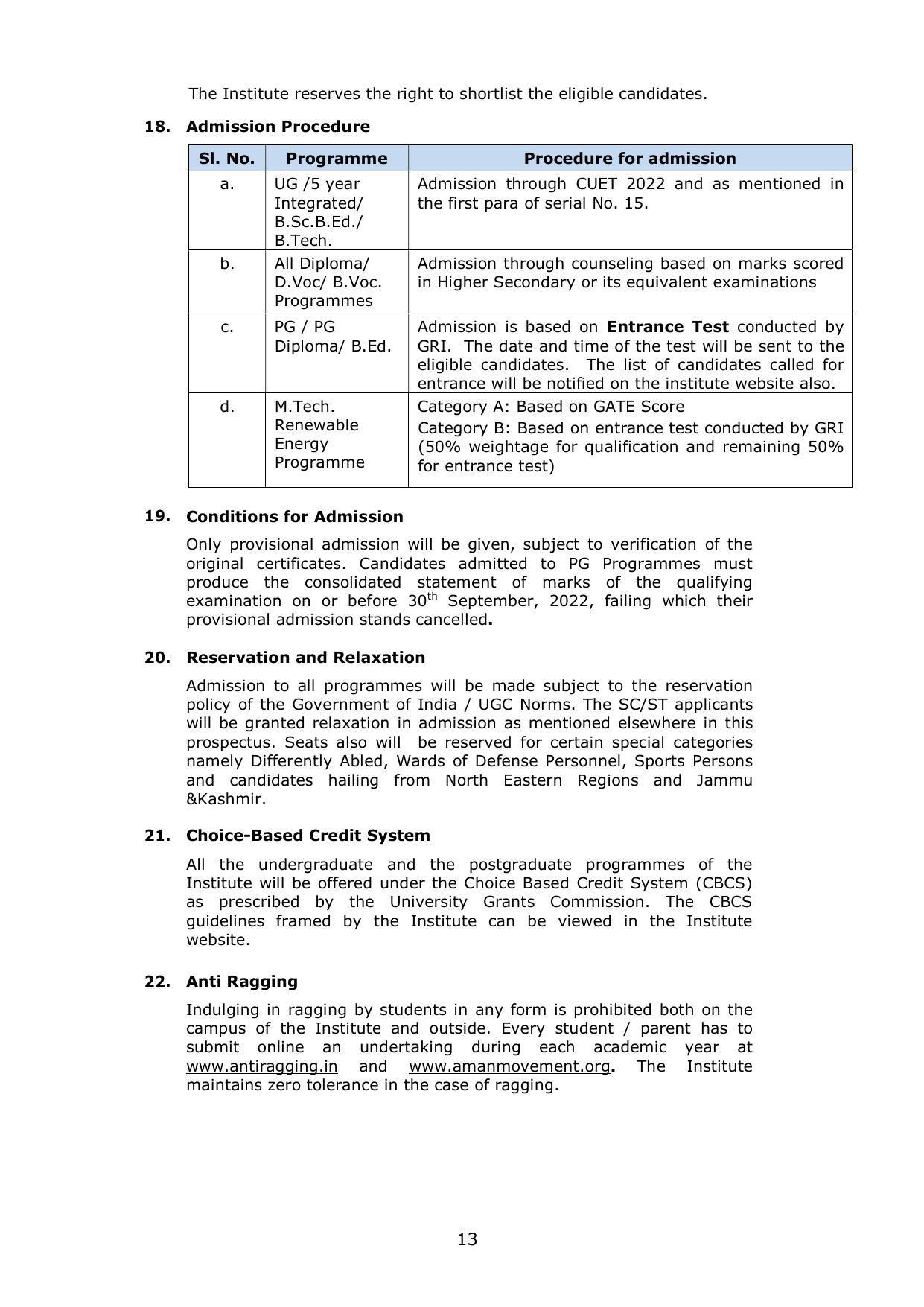 Gandhigram Rural University, Dindigul Prospectus 2022-23 - Page 14