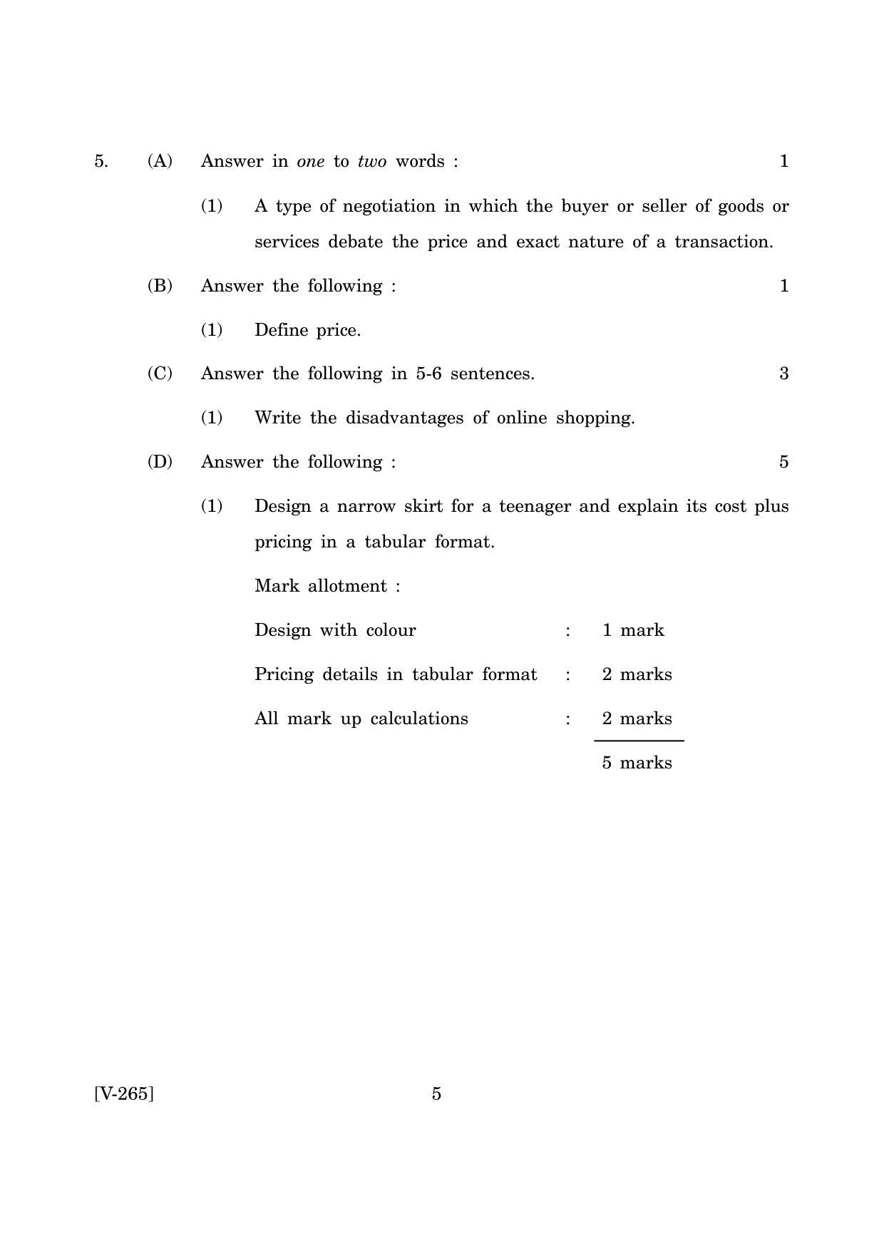 Goa Board Class 12 Fibre to Fabric & Fashion Marketing  March 2019 (March 2019) Question Paper - Page 5