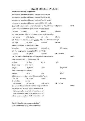 CGBSE Class 10 Sample Paper for English Special (old)