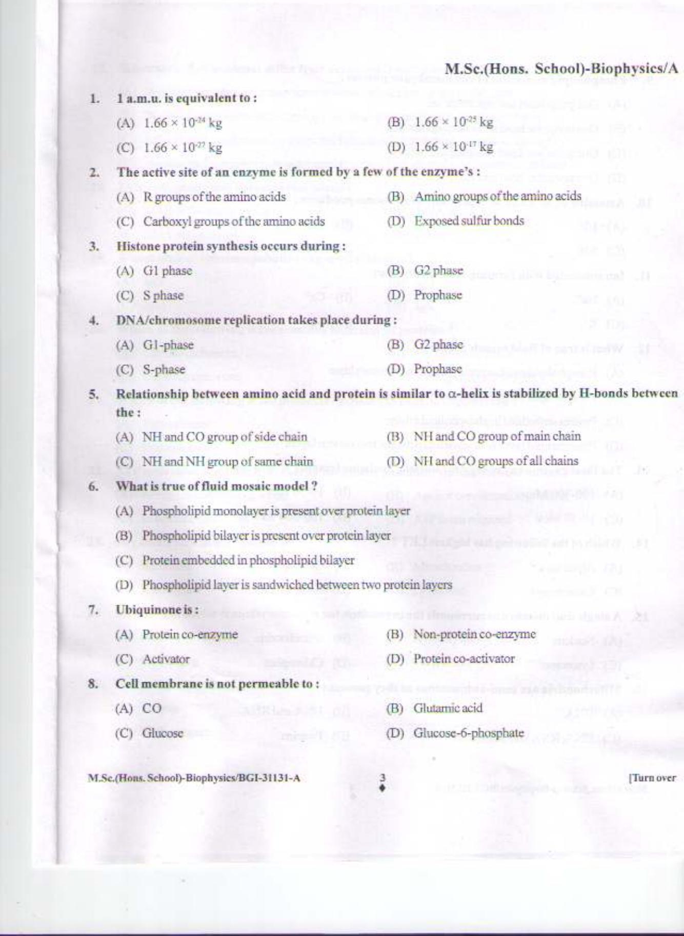 PU CET PG 2015: MSc (HS)(Biophysics) Question Paper - Page 2