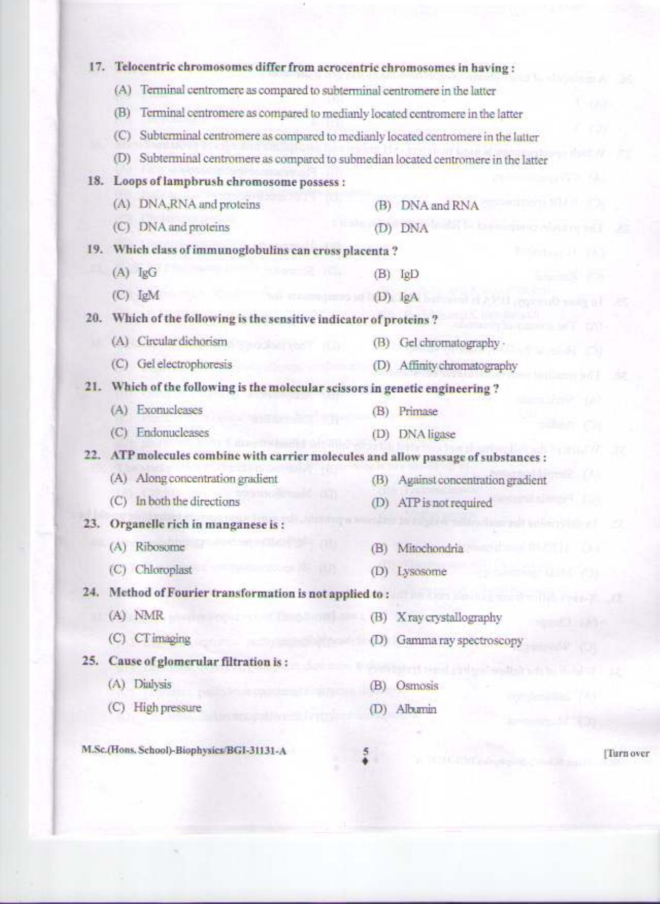 PU CET PG 2015: MSc (HS)(Biophysics) Question Paper - Page 4