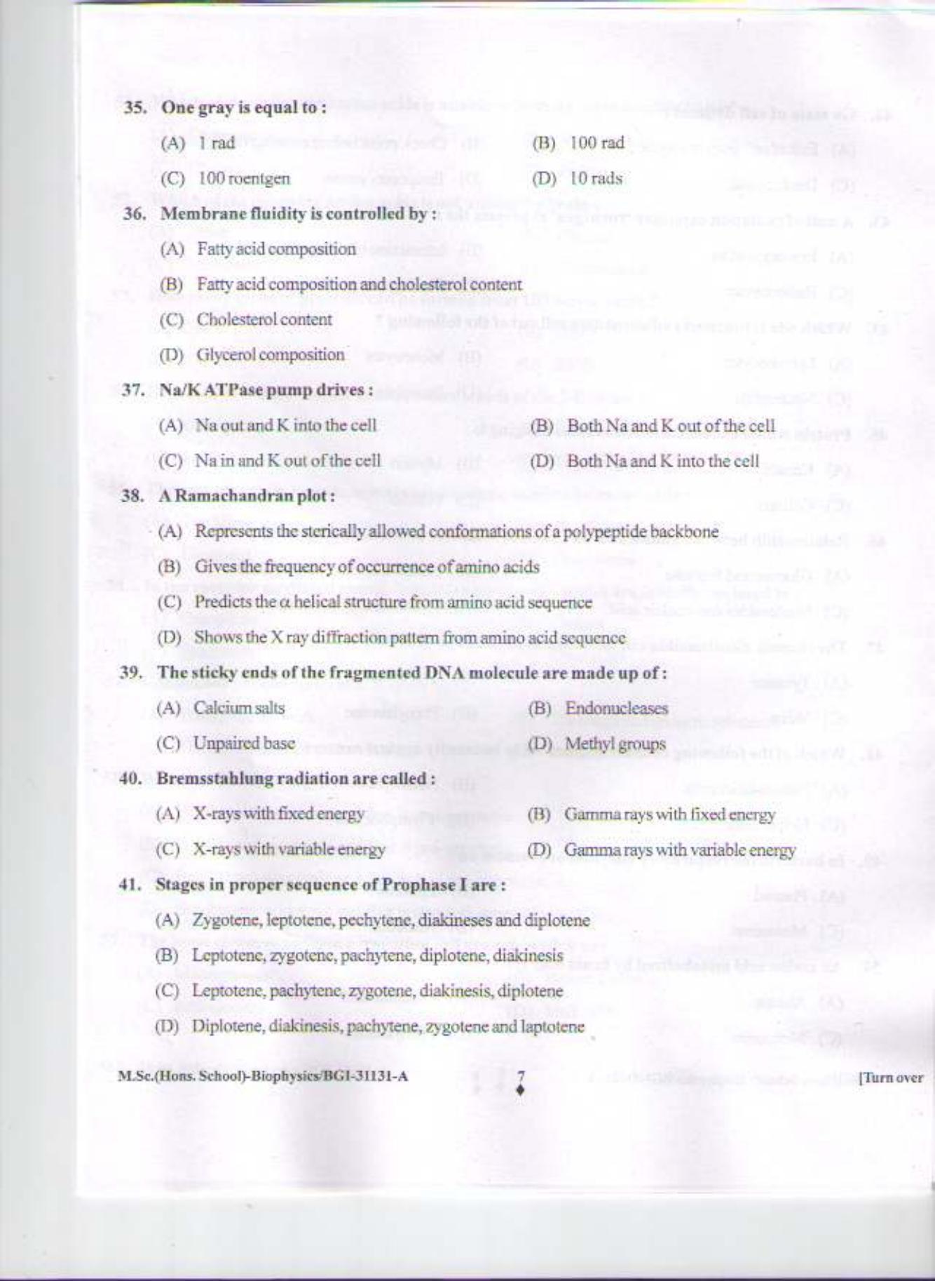 PU CET PG 2015: MSc (HS)(Biophysics) Question Paper - Page 6