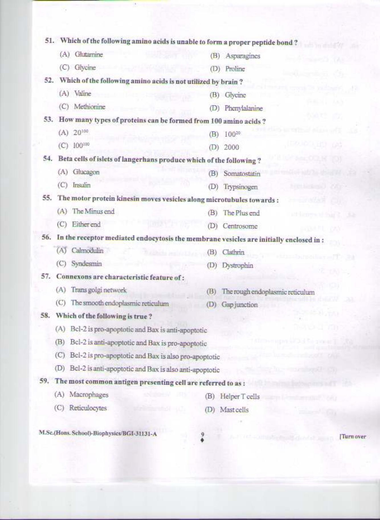 PU CET PG 2015: MSc (HS)(Biophysics) Question Paper - Page 8