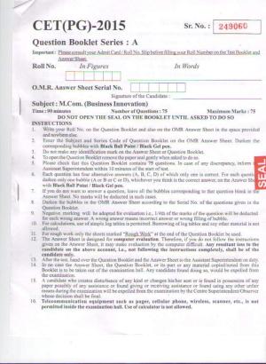 PU CET PG 2015: MCom (Business Innovation) Question Paper