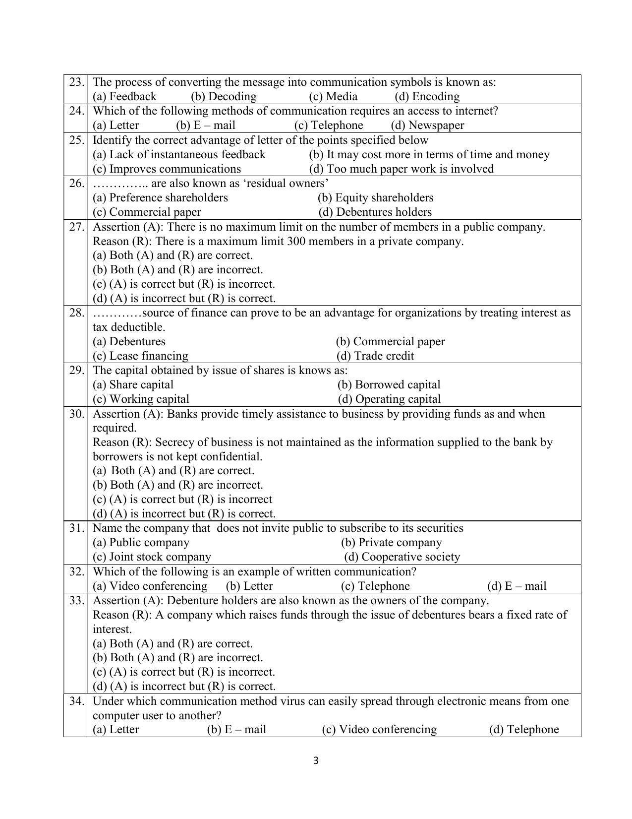 CBSE Class 10 Elements of Business Sample Paper 202122 IndCareer Docs