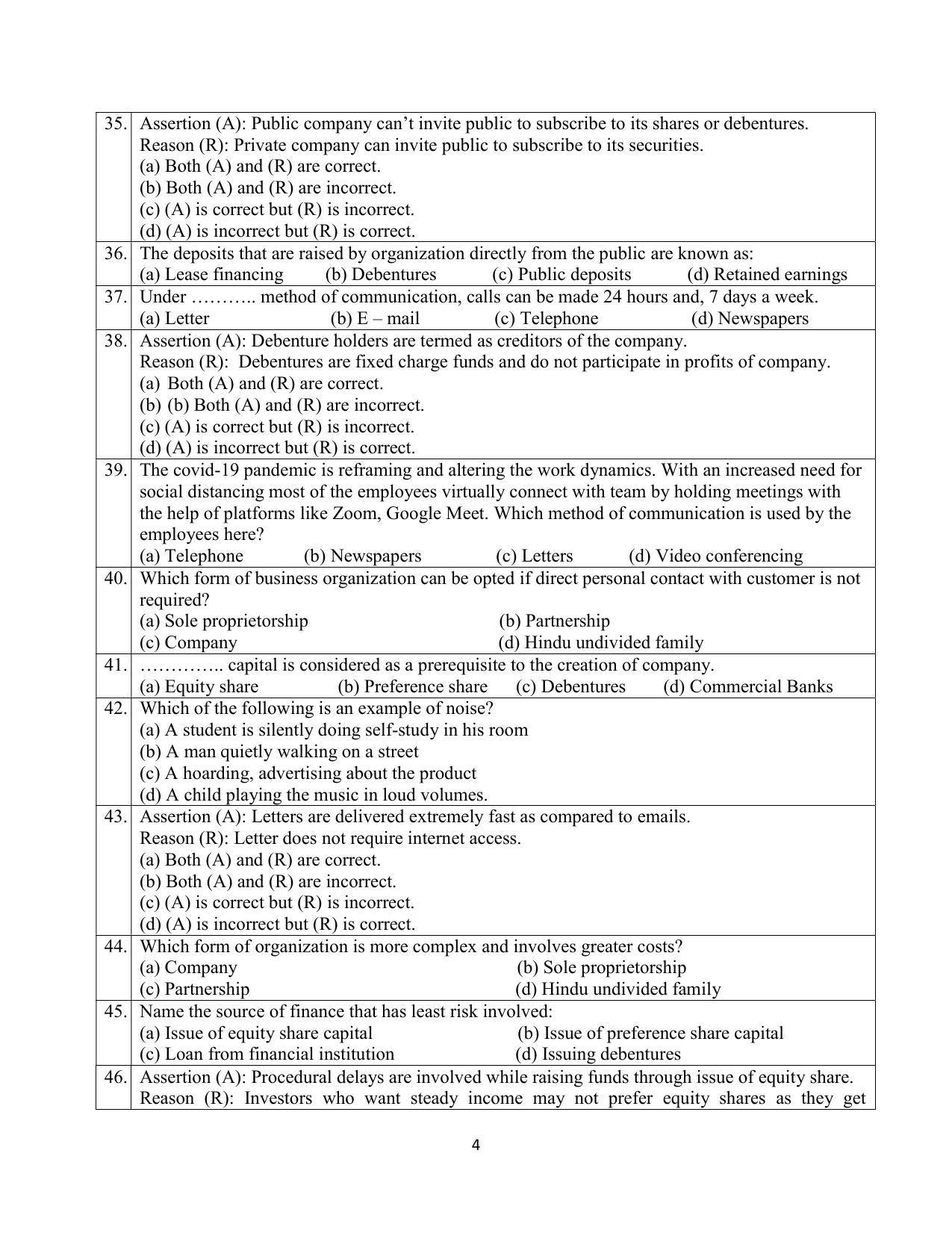 CBSE Class 10 Elements of Business Sample Paper 202122 IndCareer Docs