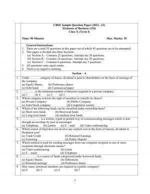 CBSE Class 10 Elements of Business Sample Paper 2021-22